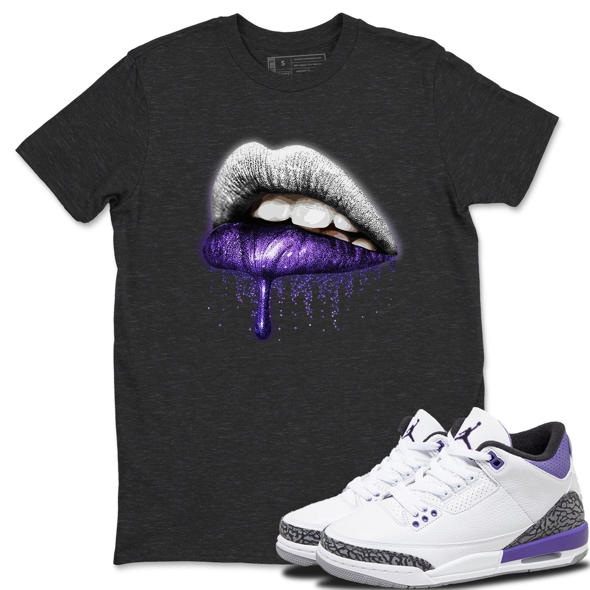 Jordan 3 Dark Iris Sneaker Matching T-Shirt Dripping Lips Sneaker Tees Jordan 3 Dark Iris Sneaker Release Tees Crew Neck Tees