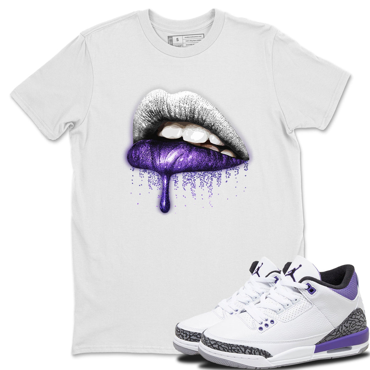 Jordan 3 Dark Iris Sneaker Matching T-Shirt Dripping Lips Sneaker Tees Jordan 3 Dark Iris Sneaker Release Tees Crew Neck Tees