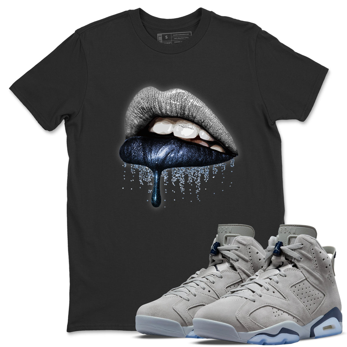 Jordan 6 Georgetown Sneaker Matching T-Shirt Dripping Lips Sneaker Tees Jordan 6 Georgetown Sneaker Release Tees Crew Neck Tees