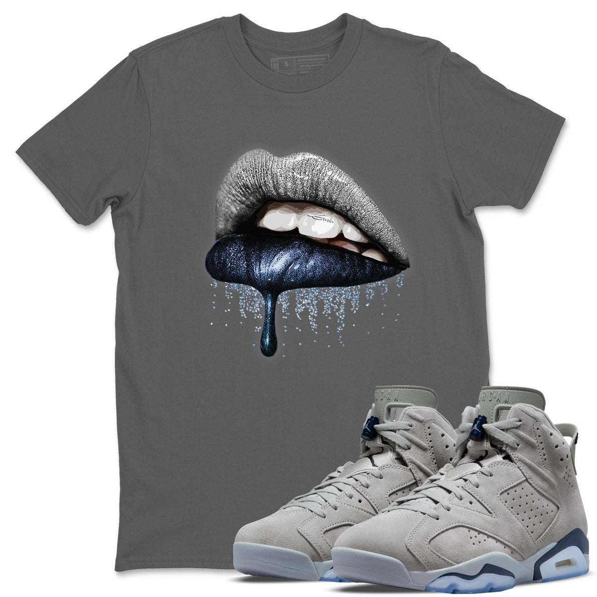 Jordan 6 Georgetown Sneaker Matching T-Shirt Dripping Lips Sneaker Tees Jordan 6 Georgetown Sneaker Release Tees Crew Neck Tees