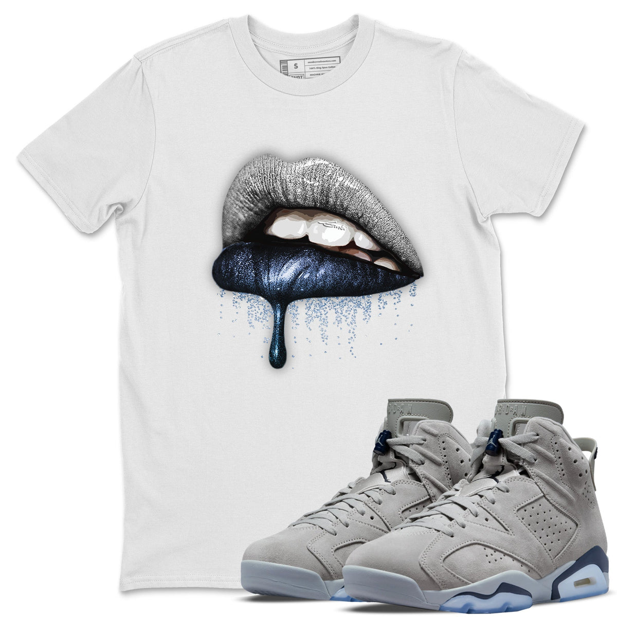 Jordan 6 Georgetown Sneaker Matching T-Shirt Dripping Lips Sneaker Tees Jordan 6 Georgetown Sneaker Release Tees Crew Neck Tees