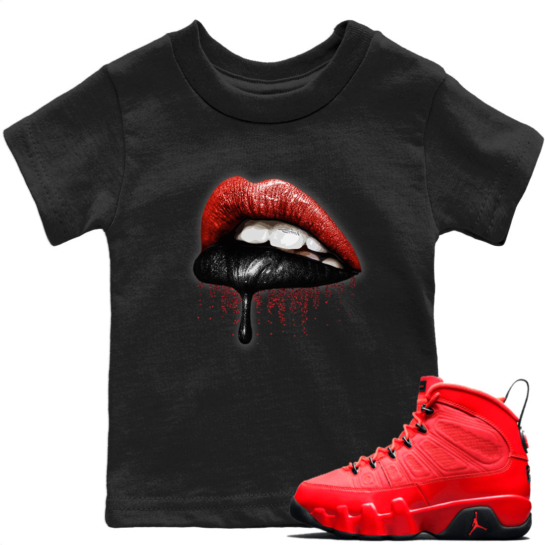 Jordan 9 Chile Red Shirt To Match Jordans Dripping Lips Sneaker Tees Jordan 9 Chile Red Drip Gear Zone Sneaker Matching Clothing Kids Shirts