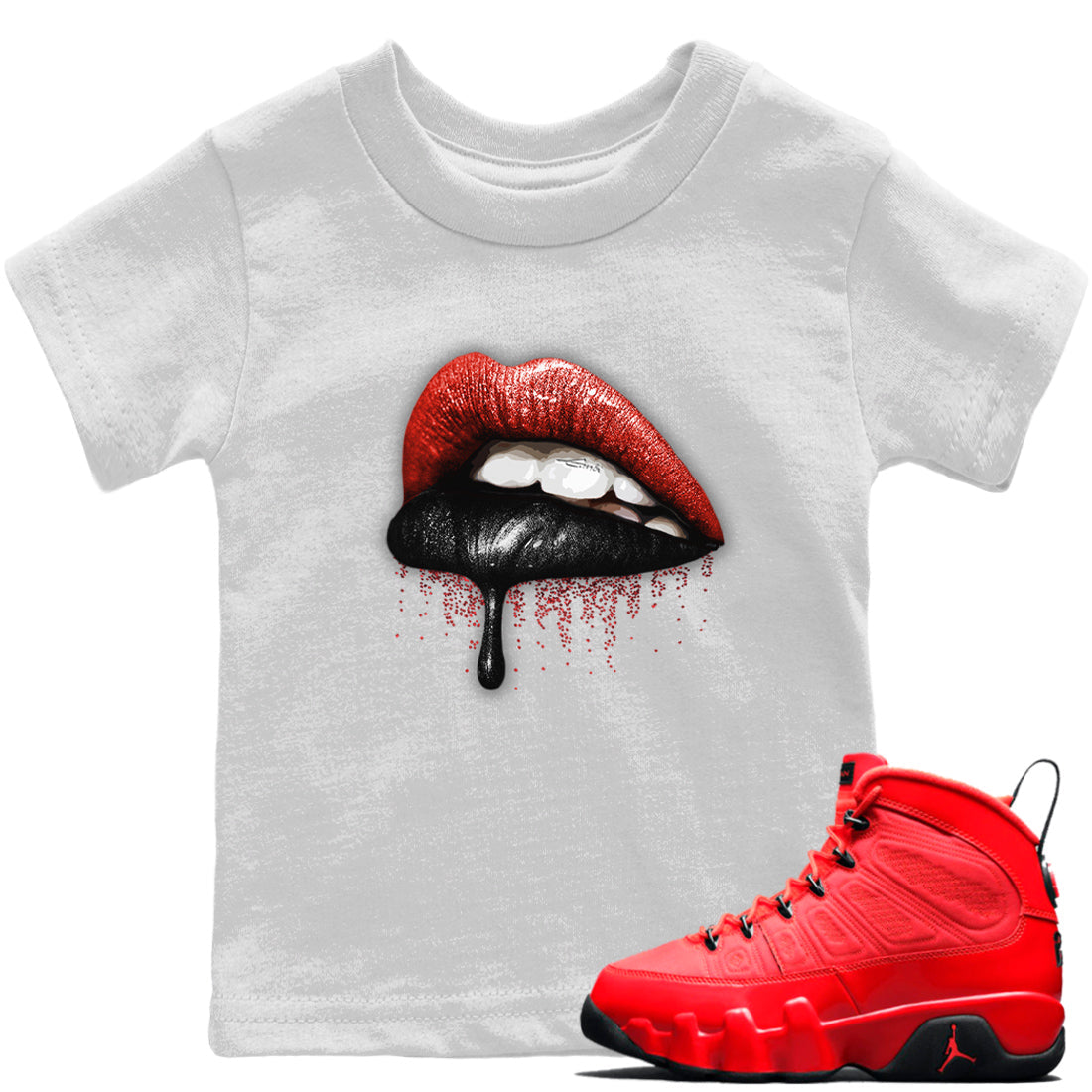 Jordan 9 Chile Red Shirt To Match Jordans Dripping Lips Sneaker Tees Jordan 9 Chile Red Drip Gear Zone Sneaker Matching Clothing Kids Shirts