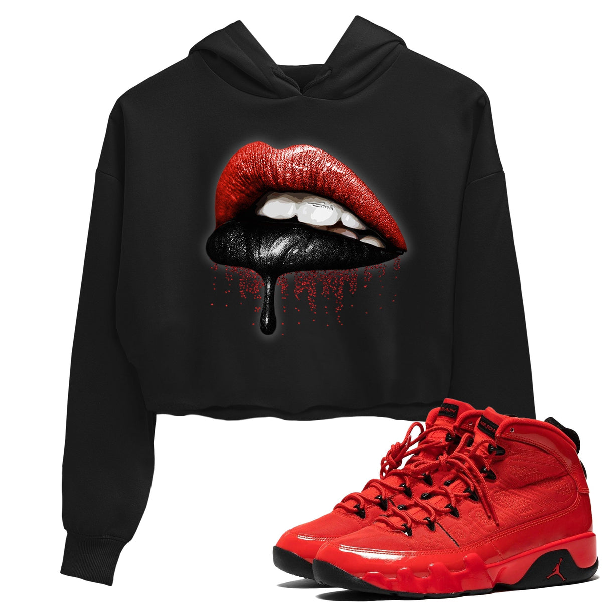 Jordan 9 Chile Red Shirt To Match Jordans Dripping Lips Sneaker Tees Jordan 9 Chile Red Drip Gear Zone Sneaker Matching Clothing Women's Shirts