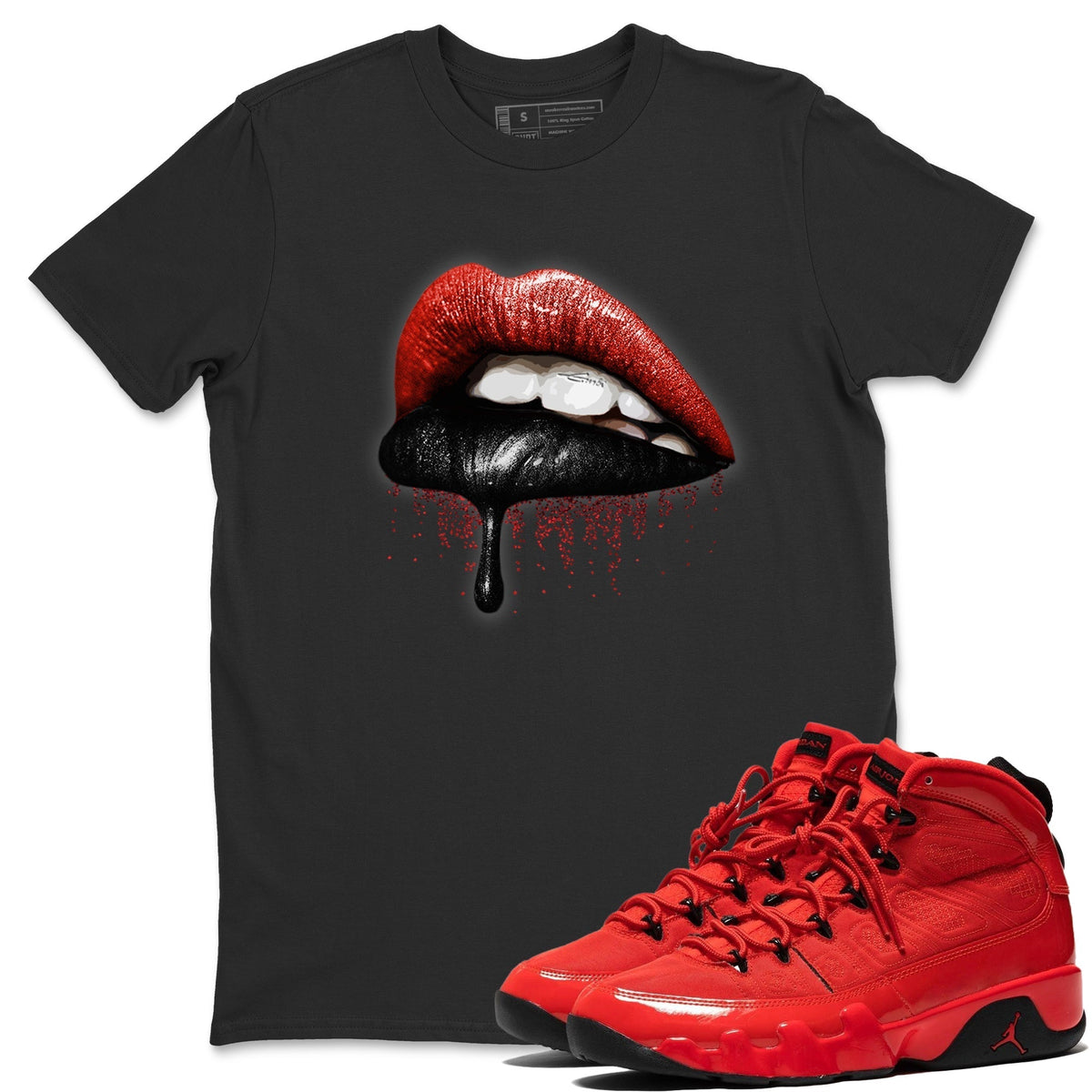 Jordan 9 Chile Red Shirt To Match Jordans Dripping Lips Sneaker Tees Jordan 9 Chile Red Drip Gear Zone Sneaker Matching Clothing Unisex Shirts