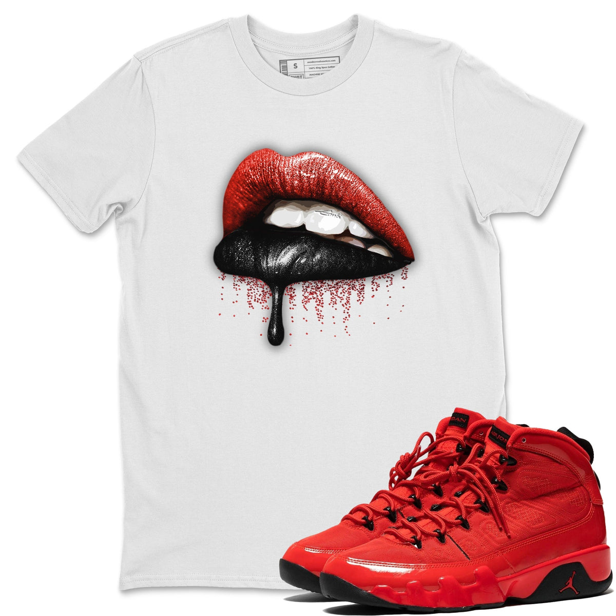 Jordan 9 Chile Red Shirt To Match Jordans Dripping Lips Sneaker Tees Jordan 9 Chile Red Drip Gear Zone Sneaker Matching Clothing Unisex Shirts