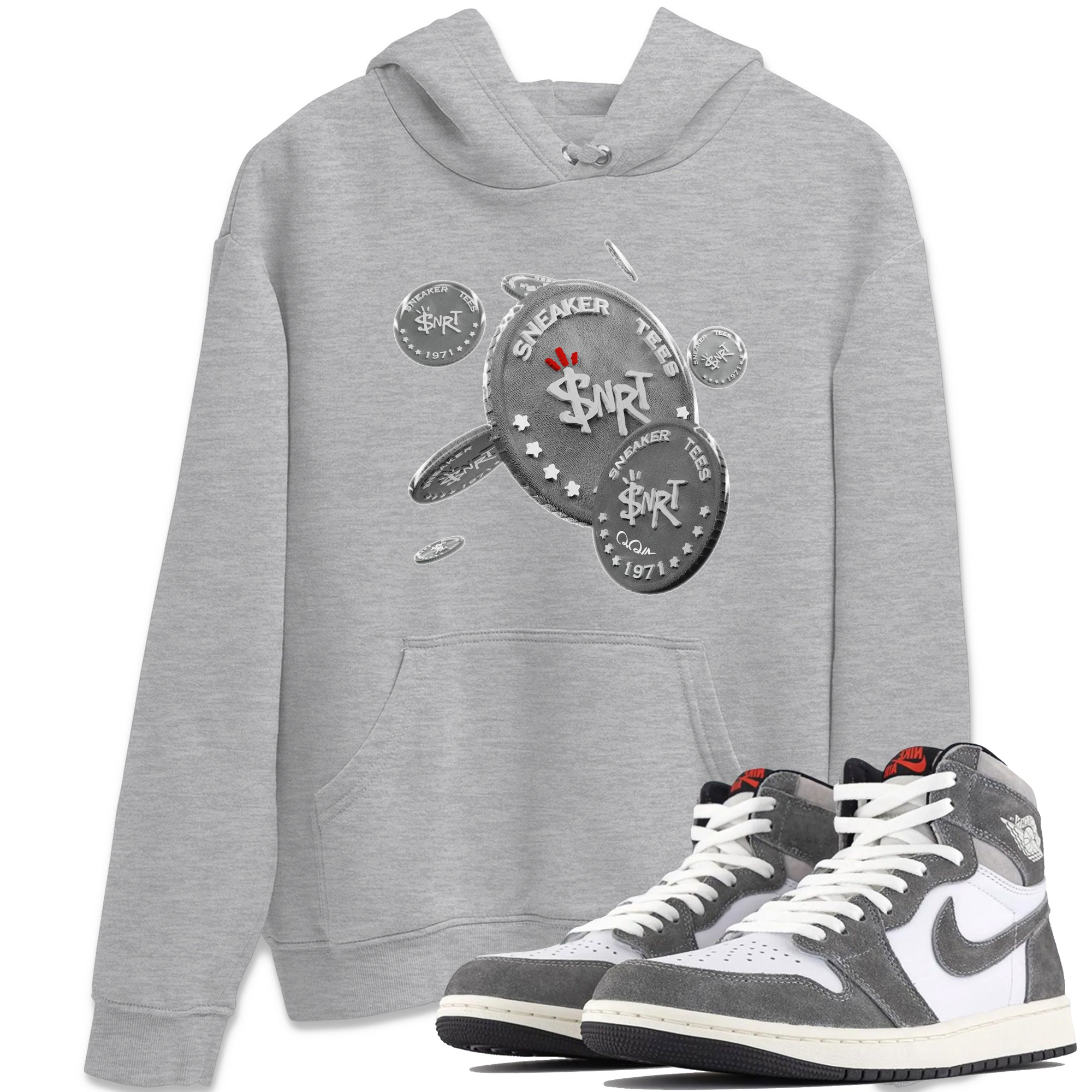 Air Jordan 1 Washed Heritage Sneaker Match Tees Drop Coin Streetwear Sneaker Shirt AJ1 Washed Heritage Sneaker Release Tees Unisex Shirts Heather Grey 1