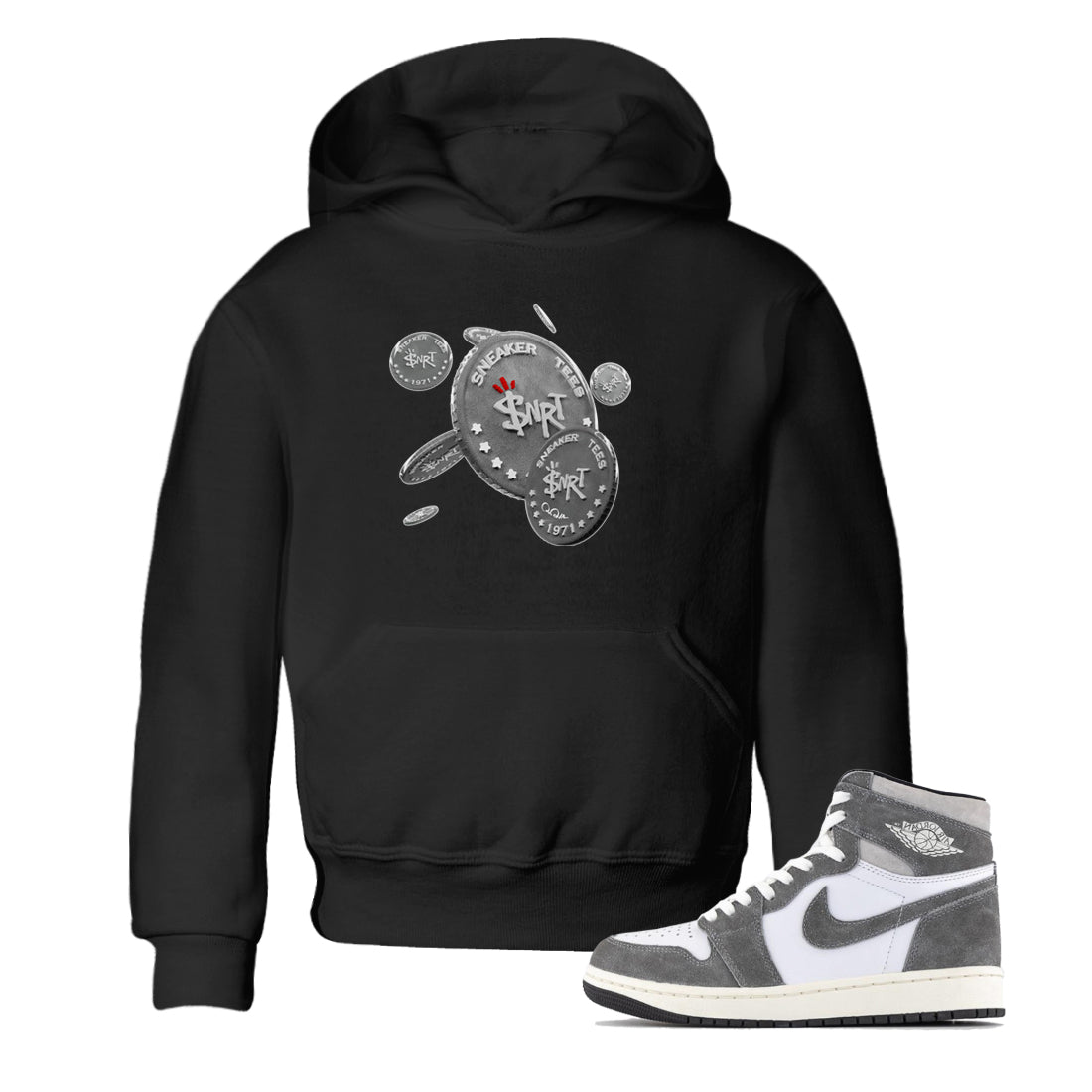 Air Jordan 1 Washed Heritage Sneaker Match Tees Drop Coin Streetwear Sneaker Shirt AJ1 Washed Heritage Sneaker Release Tees Kids Shirts Black 1