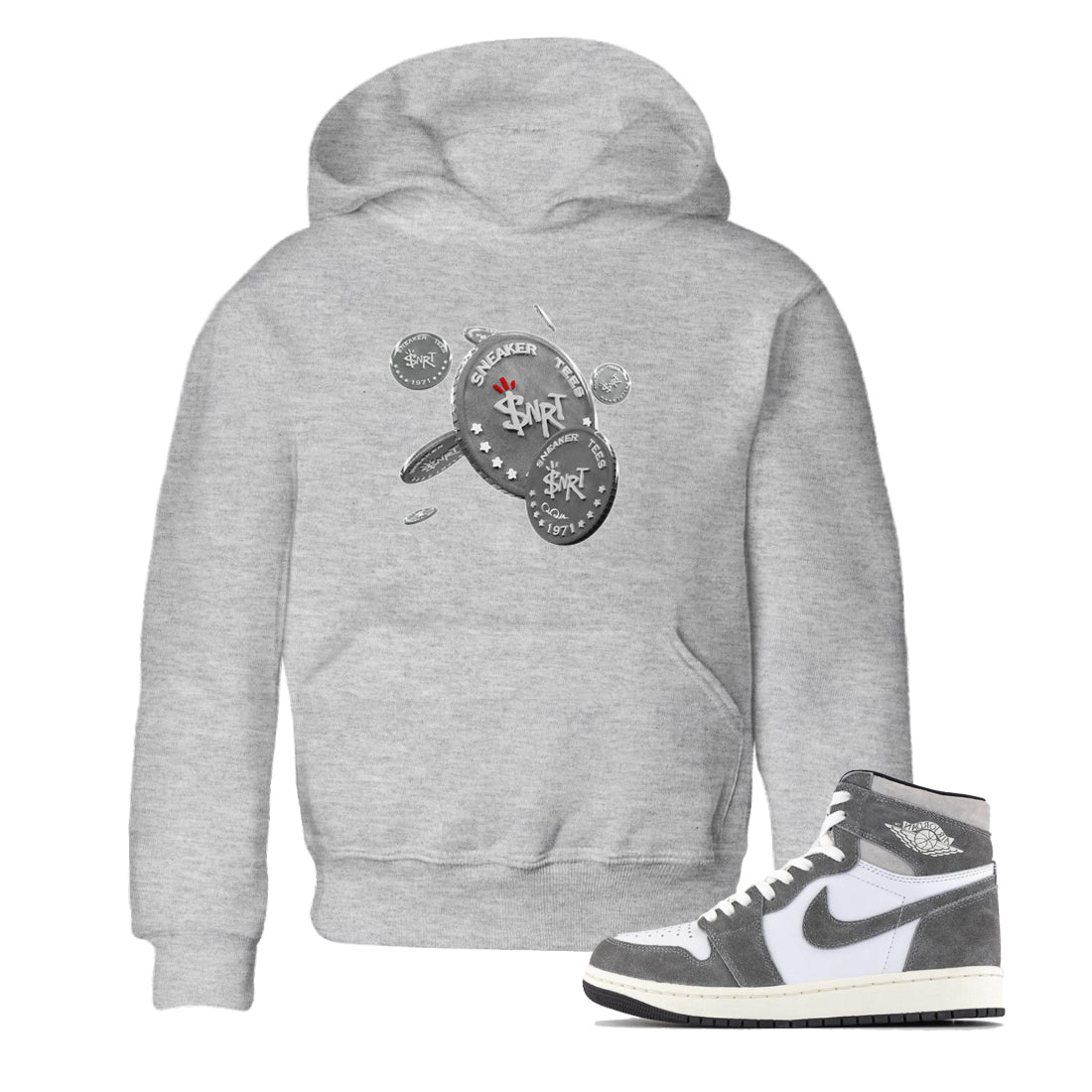 Air Jordan 1 Washed Heritage Sneaker Match Tees Drop Coin Streetwear Sneaker Shirt AJ1 Washed Heritage Sneaker Release Tees Kids Shirts Heather Grey 1