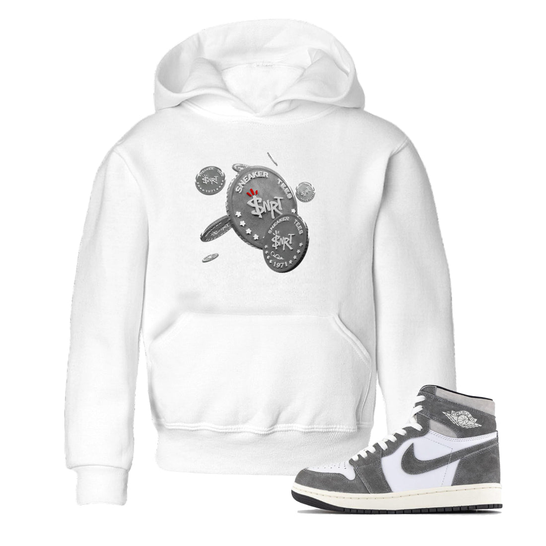 Air Jordan 1 Washed Heritage Sneaker Match Tees Drop Coin Streetwear Sneaker Shirt AJ1 Washed Heritage Sneaker Release Tees Kids Shirts White 1