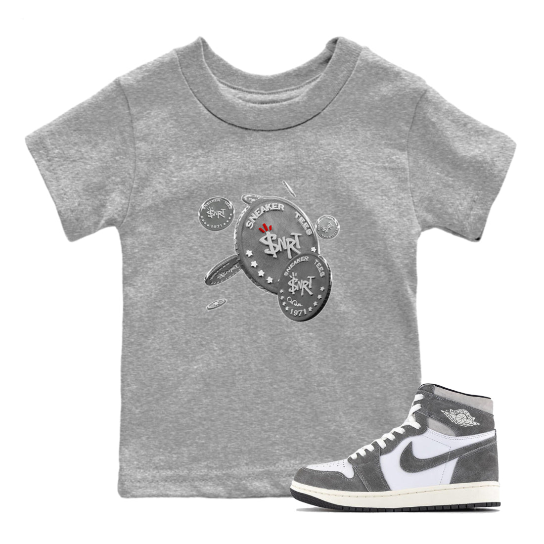 Air Jordan 1 Washed Heritage Sneaker Match Tees Drop Coin Streetwear Sneaker Shirt AJ1 Washed Heritage Sneaker Release Tees Kids Shirts Heather Grey 1