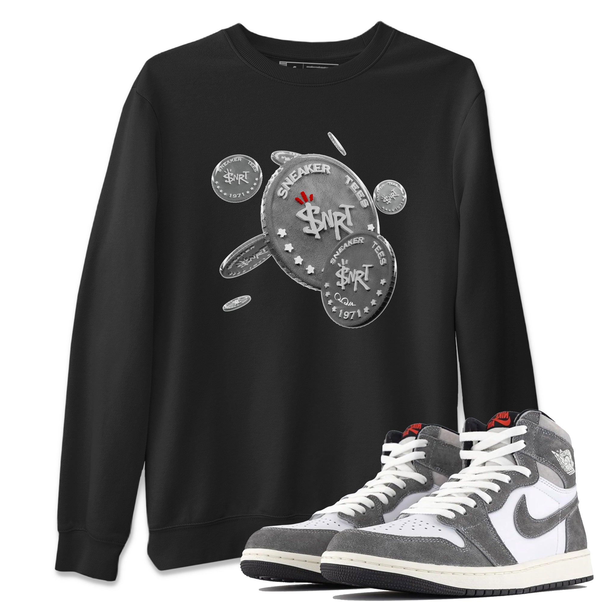 Air Jordan 1 Washed Heritage Sneaker Match Tees Drop Coin Streetwear Sneaker Shirt AJ1 Washed Heritage Sneaker Release Tees Unisex Shirts Black 1