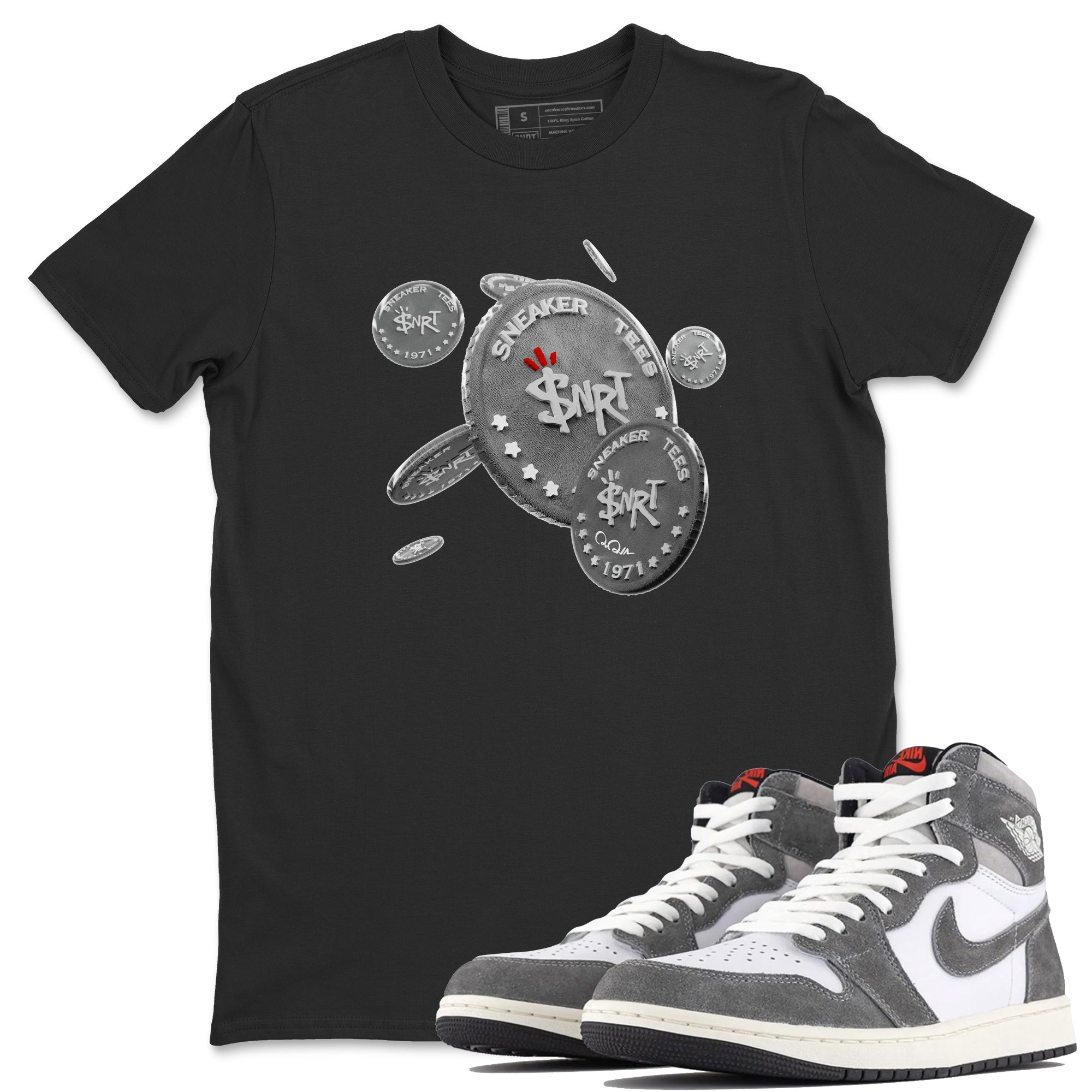 Air Jordan 1 Washed Heritage Sneaker Match Tees Drop Coin Streetwear Sneaker Shirt AJ1 Washed Heritage Sneaker Release Tees Unisex Shirts Black 1