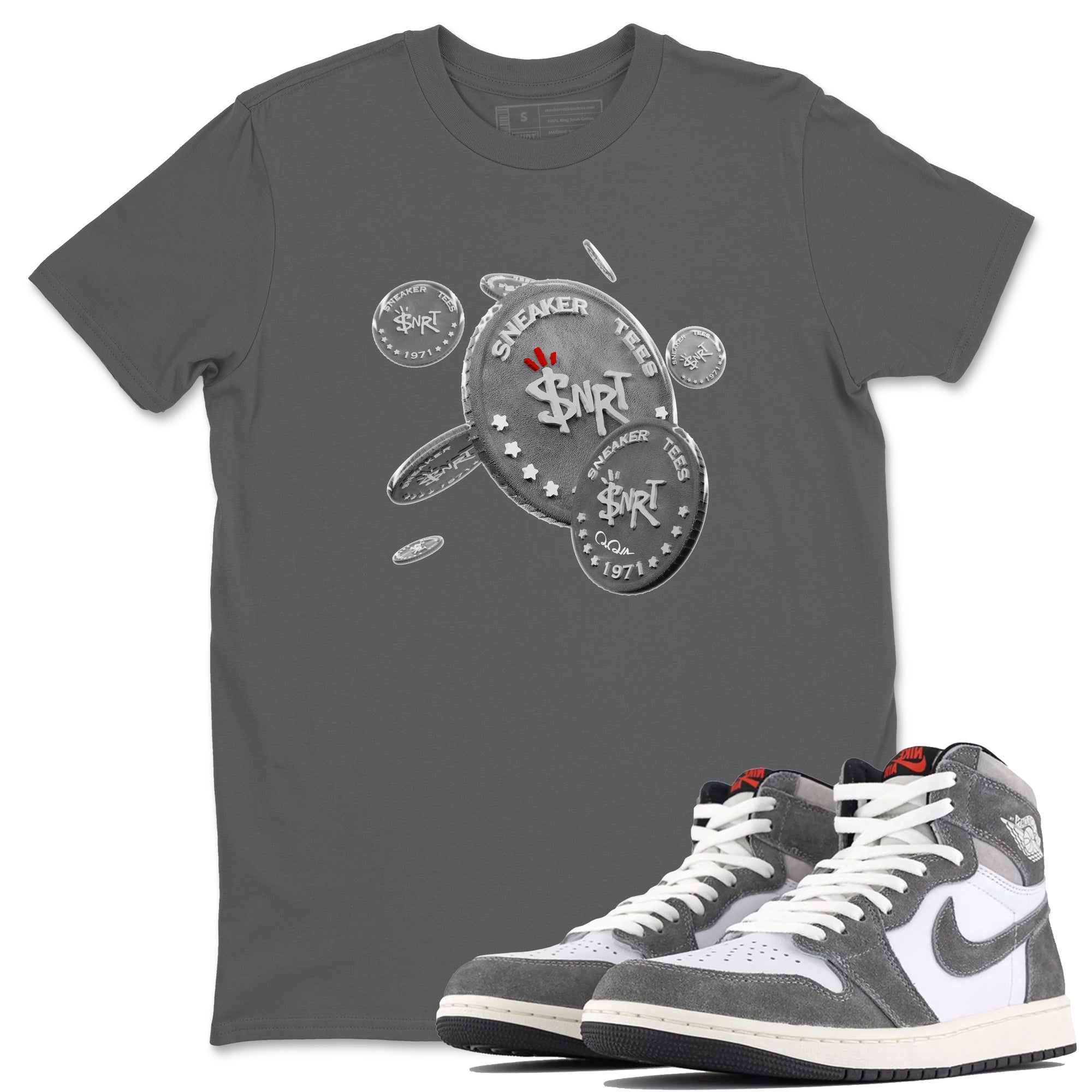 Air Jordan 1 Washed Heritage Sneaker Match Tees Drop Coin Streetwear Sneaker Shirt AJ1 Washed Heritage Sneaker Release Tees Unisex Shirts Cool Grey 1