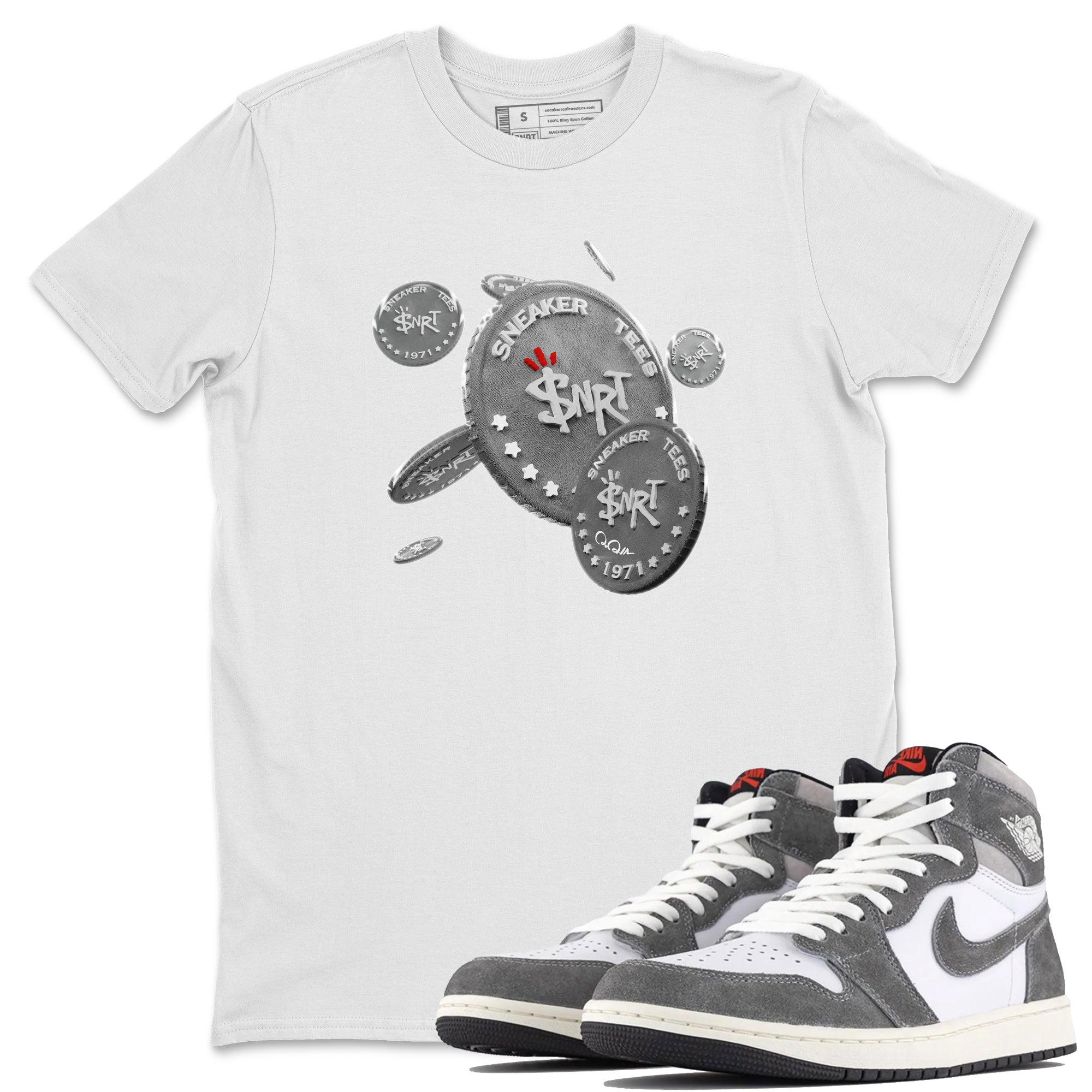 Air Jordan 1 Washed Heritage Sneaker Match Tees Drop Coin Streetwear Sneaker Shirt AJ1 Washed Heritage Sneaker Release Tees Unisex Shirts White 1