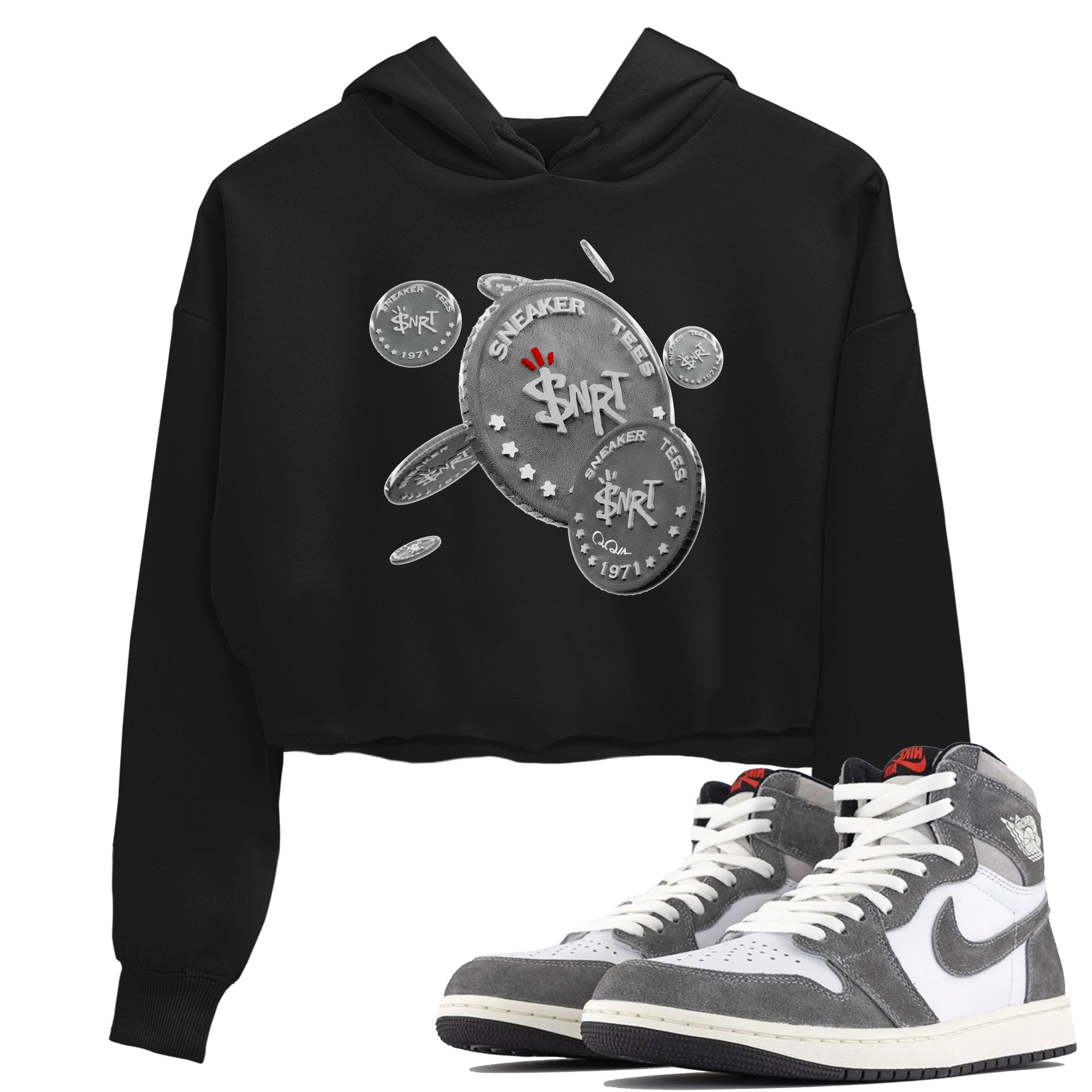 Air Jordan 1 Washed Heritage Sneaker Match Tees Drop Coin Streetwear Sneaker Shirt AJ1 Washed Heritage Sneaker Release Tees Women's Shirts Black 1
