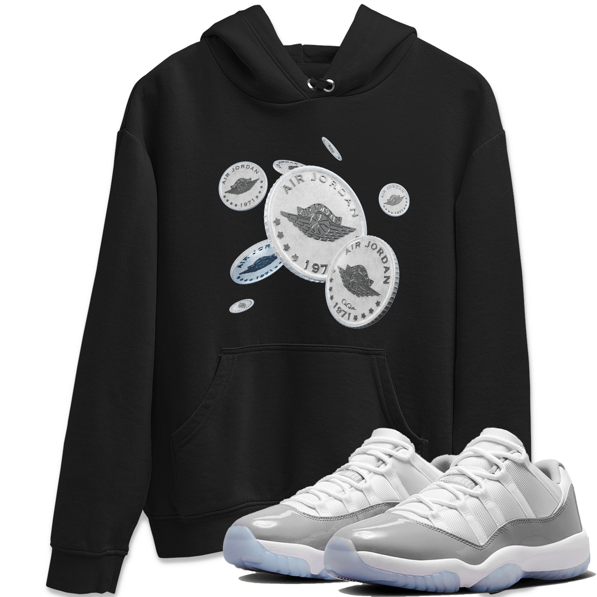 Air Jordan 11 White Cement Sneaker Match Tees Drop Coin Streetwear Sneaker Shirt Air Jordan 11 Cement Grey Sneaker Release Tees Unisex Shirts Black 1