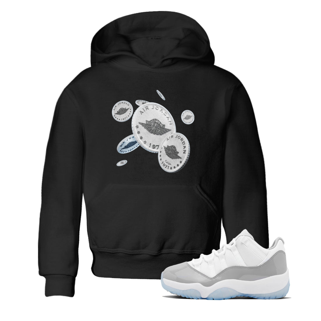 Air Jordan 11 White Cement Drop Coin Baby and Kids Streetwear Sneaker Shirt Air Jordan 11 Cement Grey Kids Streetwear Sneaker Shirt Washing and Care Tip
