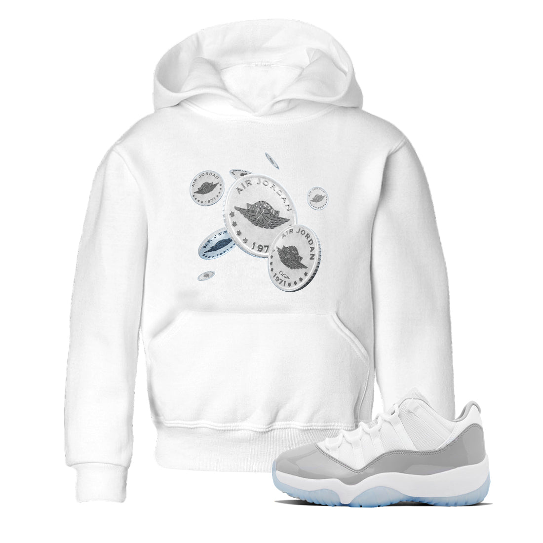 Air Jordan 11 White Cement Sneaker Match Tees Drop Coin Streetwear Sneaker Shirt Air Jordan 11 Cement Grey Sneaker Release Tees Kids Shirts White 1