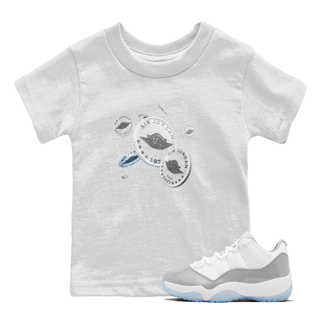 Air Jordan 11 White Cement Sneaker Match Tees Drop Coin Streetwear Sneaker Shirt Air Jordan 11 Cement Grey Sneaker Release Tees Kids Shirts White 1
