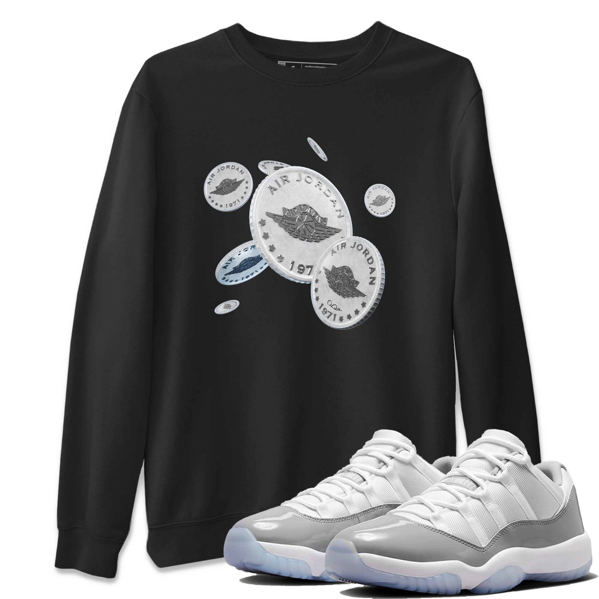 Air Jordan 11 White Cement Sneaker Match Tees Drop Coin Streetwear Sneaker Shirt Air Jordan 11 Cement Grey Sneaker Release Tees Unisex Shirts Black 1