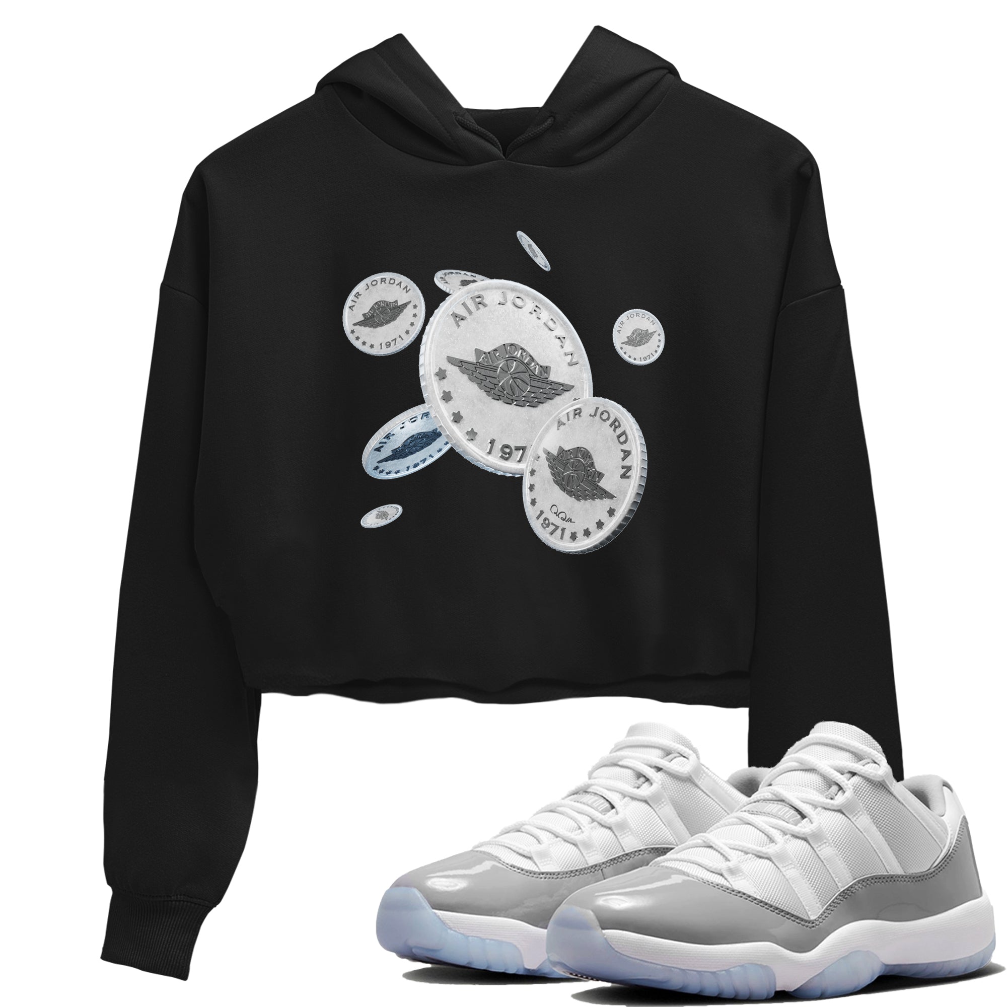 Air Jordan 11 White Cement Sneaker Match Tees Drop Coin Streetwear Sneaker Shirt Air Jordan 11 Cement Grey Sneaker Release Tees Women's Shirts Black 1