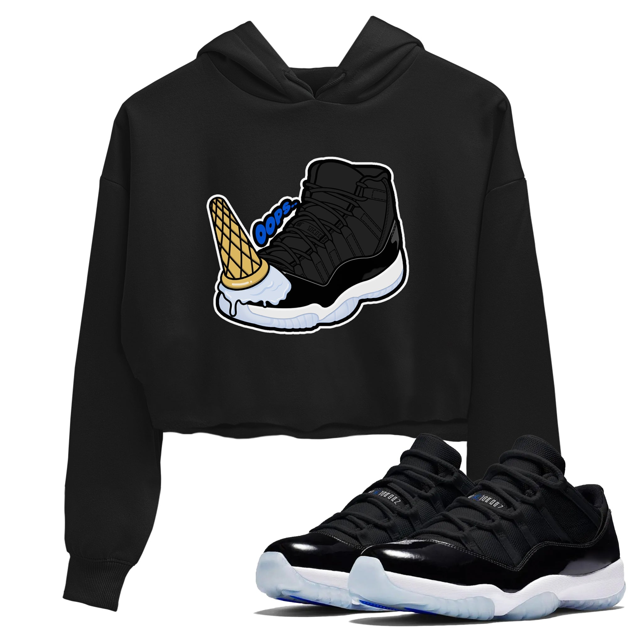 Air Jordan 11 Space shirt to match jordans Dropped Ice Cream sneaker tees AJ11 Space Drip Gear Zone Black 1 crop length shirt