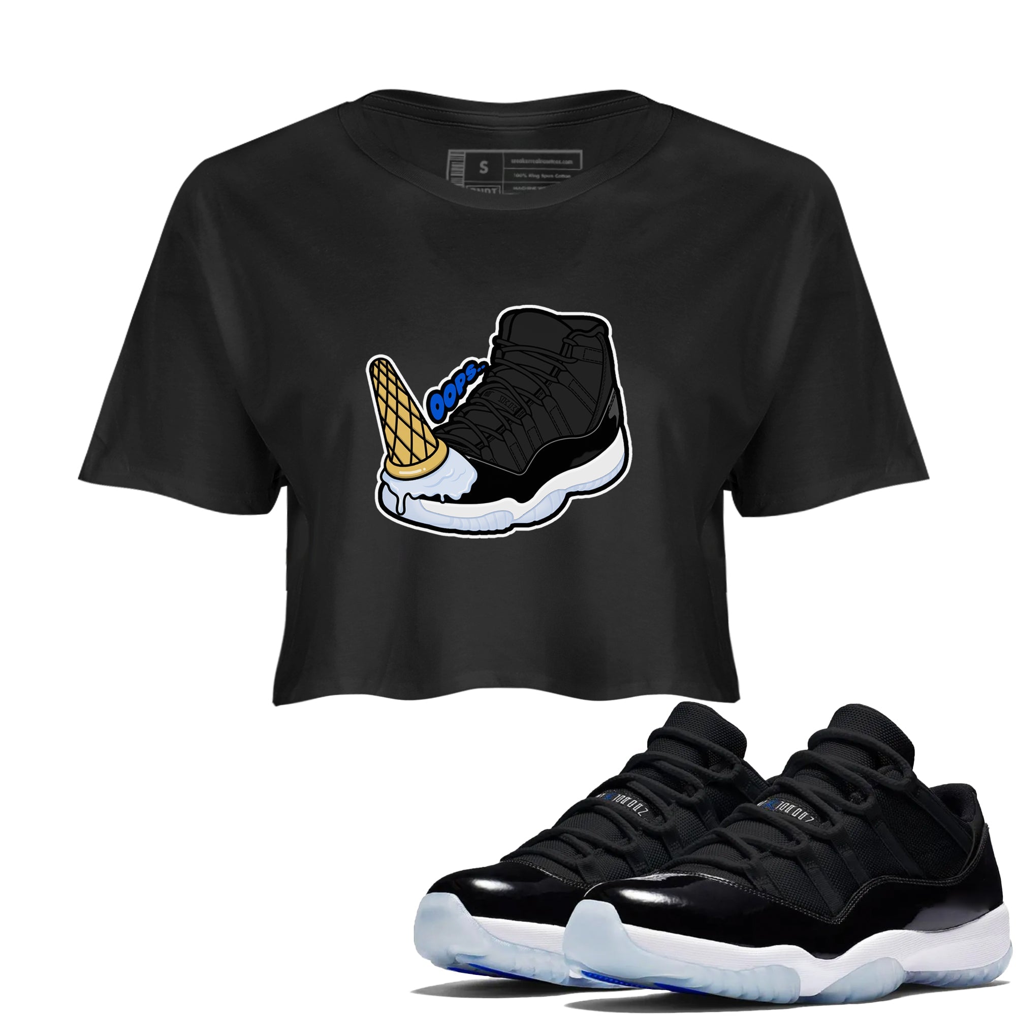 Air Jordan 11 Space shirt to match jordans Dropped Ice Cream sneaker tees AJ11 Space Drip Gear Zone Black 1 crop length shirt