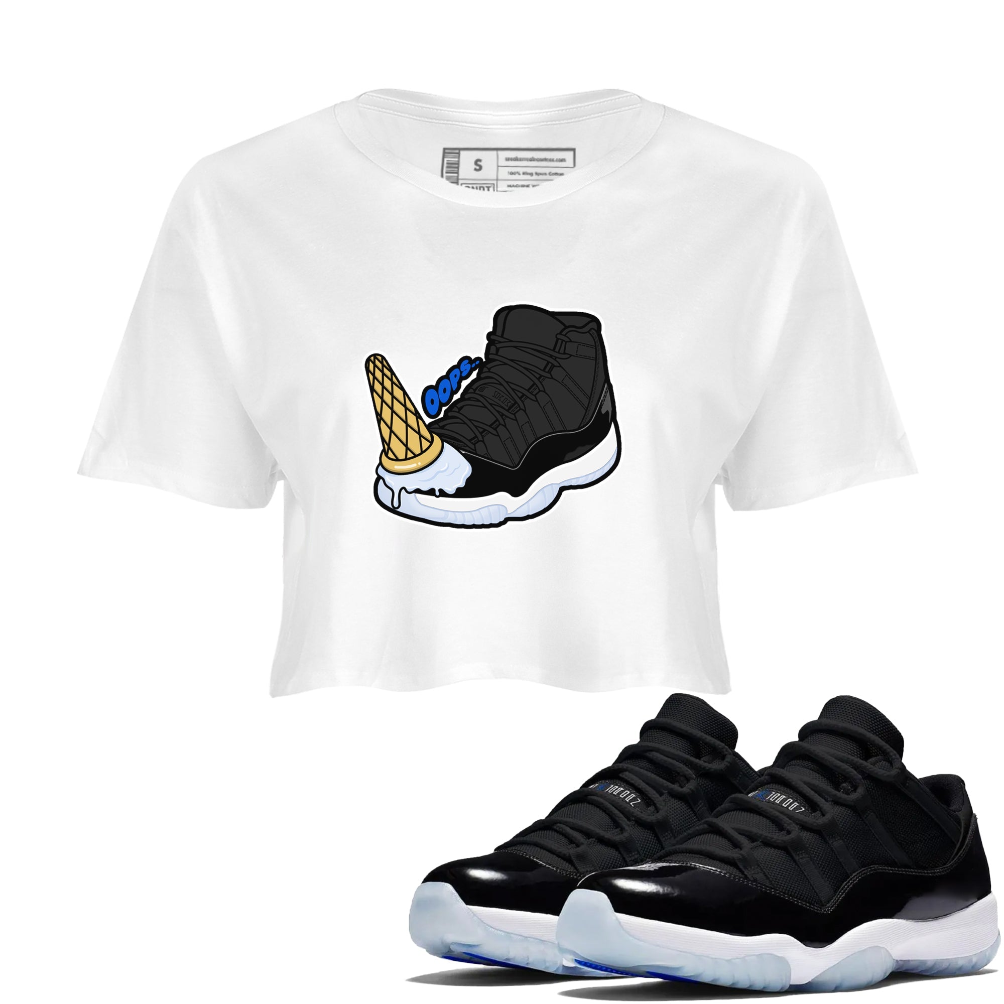 Air Jordan 11 Space shirt to match jordans Dropped Ice Cream sneaker tees AJ11 Space Drip Gear Zone White 1 crop length shirt