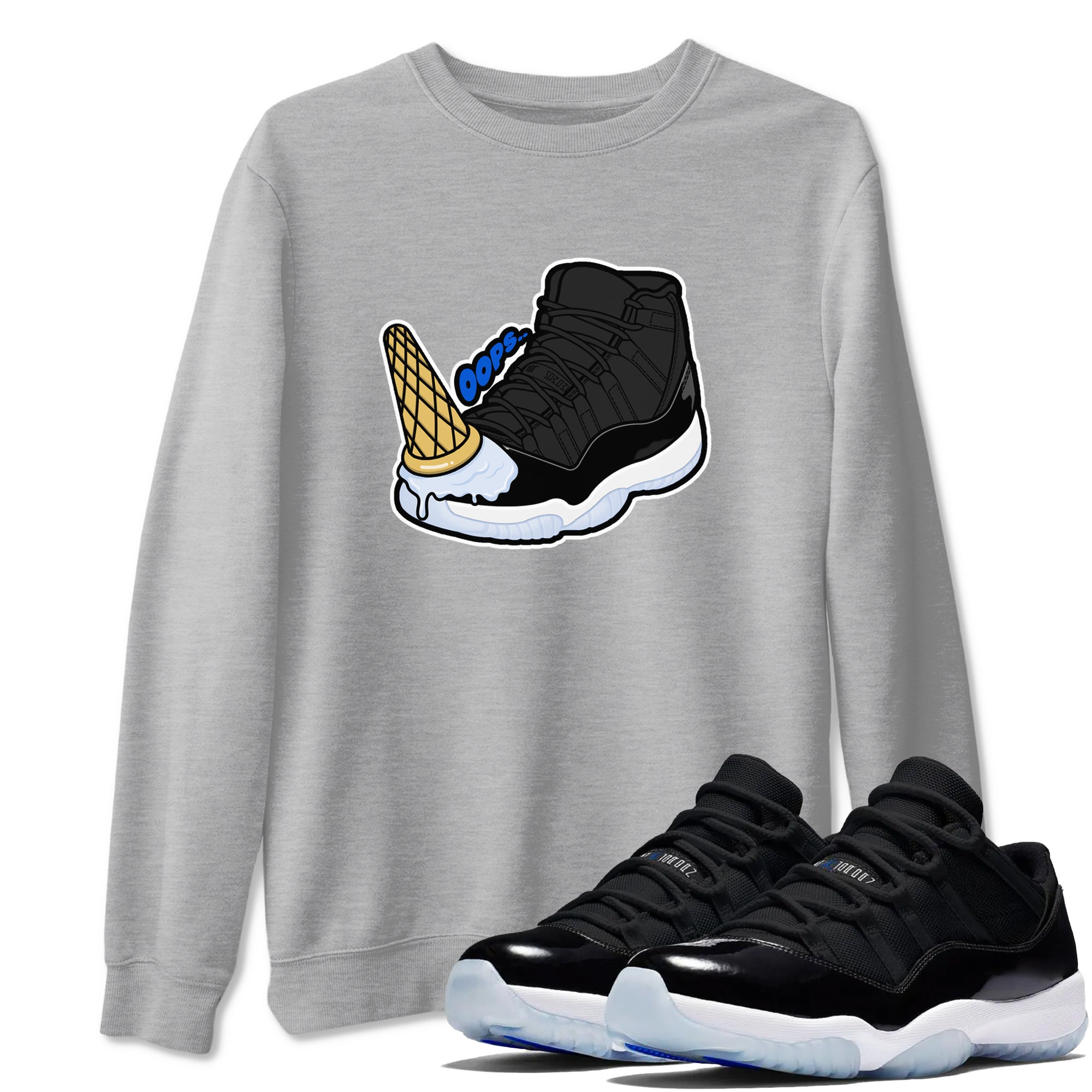Air Jordan 11 Space shirt to match jordans Dropped Ice Cream sneaker tees AJ11 Space Drip Gear Zone unisex cotton Heather Grey 1 crew neck shirt