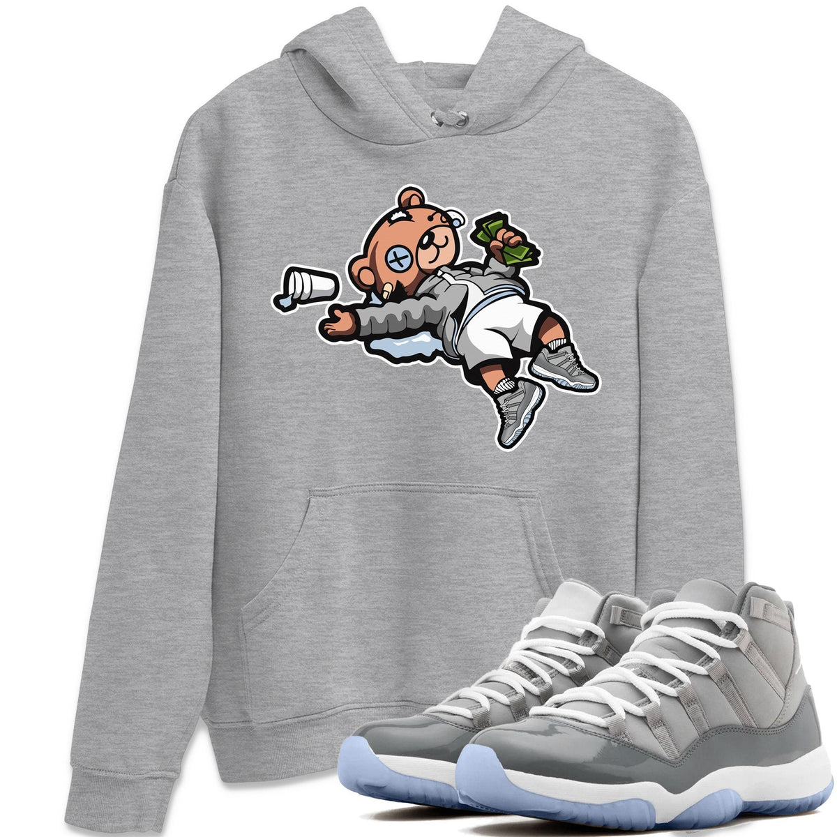 Jordan 11 Cool Grey Sneaker Matching T-Shirt Drunk Teddy Bear Sneaker Tees Jordan 11 Cool Grey Sneaker Release Tees Crew Neck Tees