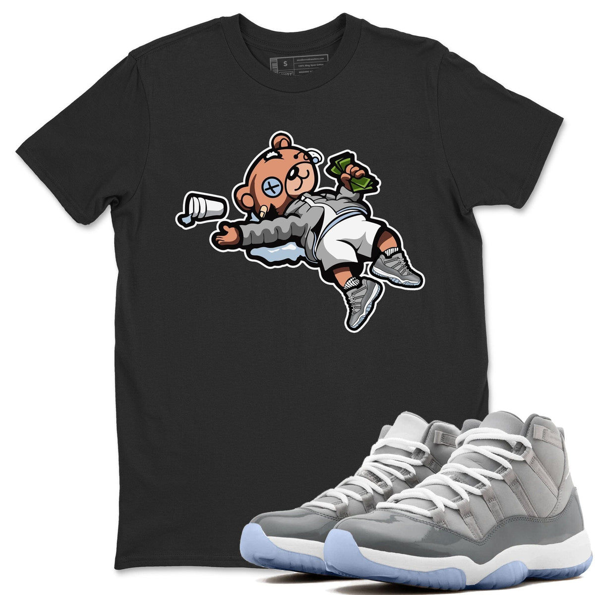 Jordan 11 Cool Grey Sneaker Matching T-Shirt Drunk Teddy Bear Sneaker Tees Jordan 11 Cool Grey Sneaker Release Tees Crew Neck Tees