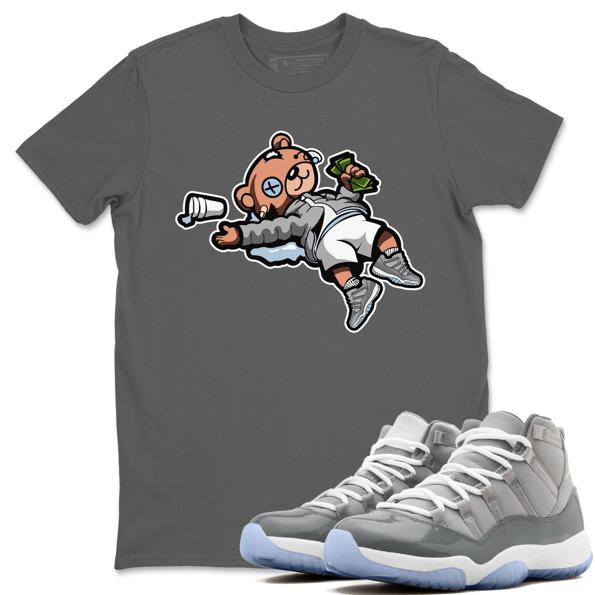 Jordan 11 Cool Grey Sneaker Matching T-Shirt Drunk Teddy Bear Sneaker Tees Jordan 11 Cool Grey Sneaker Release Tees Crew Neck Tees