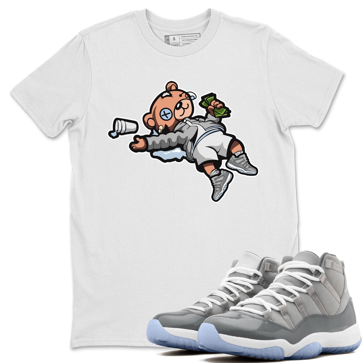 Jordan 11 Cool Grey Sneaker Matching T-Shirt Drunk Teddy Bear Sneaker Tees Jordan 11 Cool Grey Sneaker Release Tees Crew Neck Tees