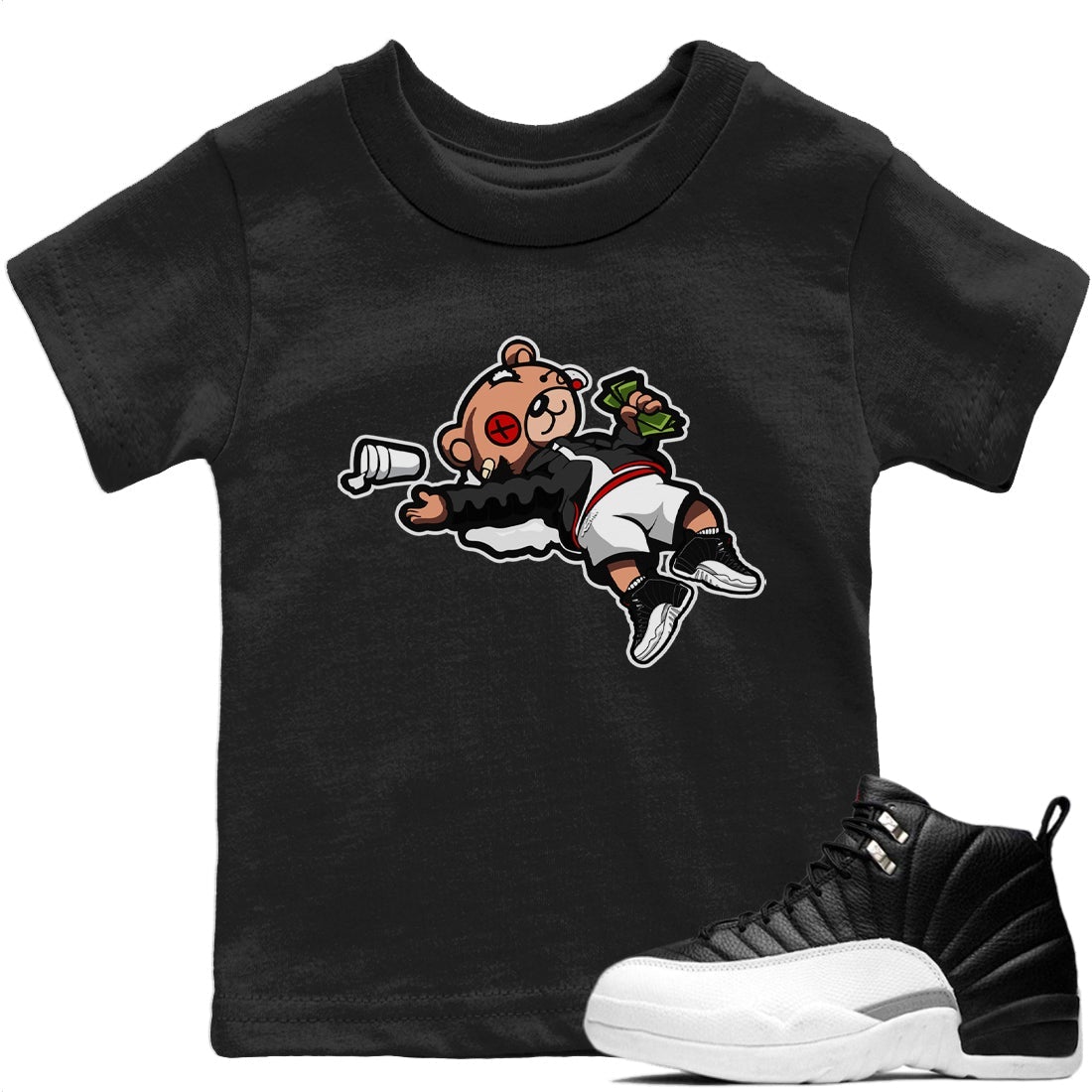 Jordan 12 Playoffs Sneaker Matching T-Shirt Drunk Teddy Bear Sneaker Tees Jordan 12 Playoffs Sneaker Release Tees Kids Shirts