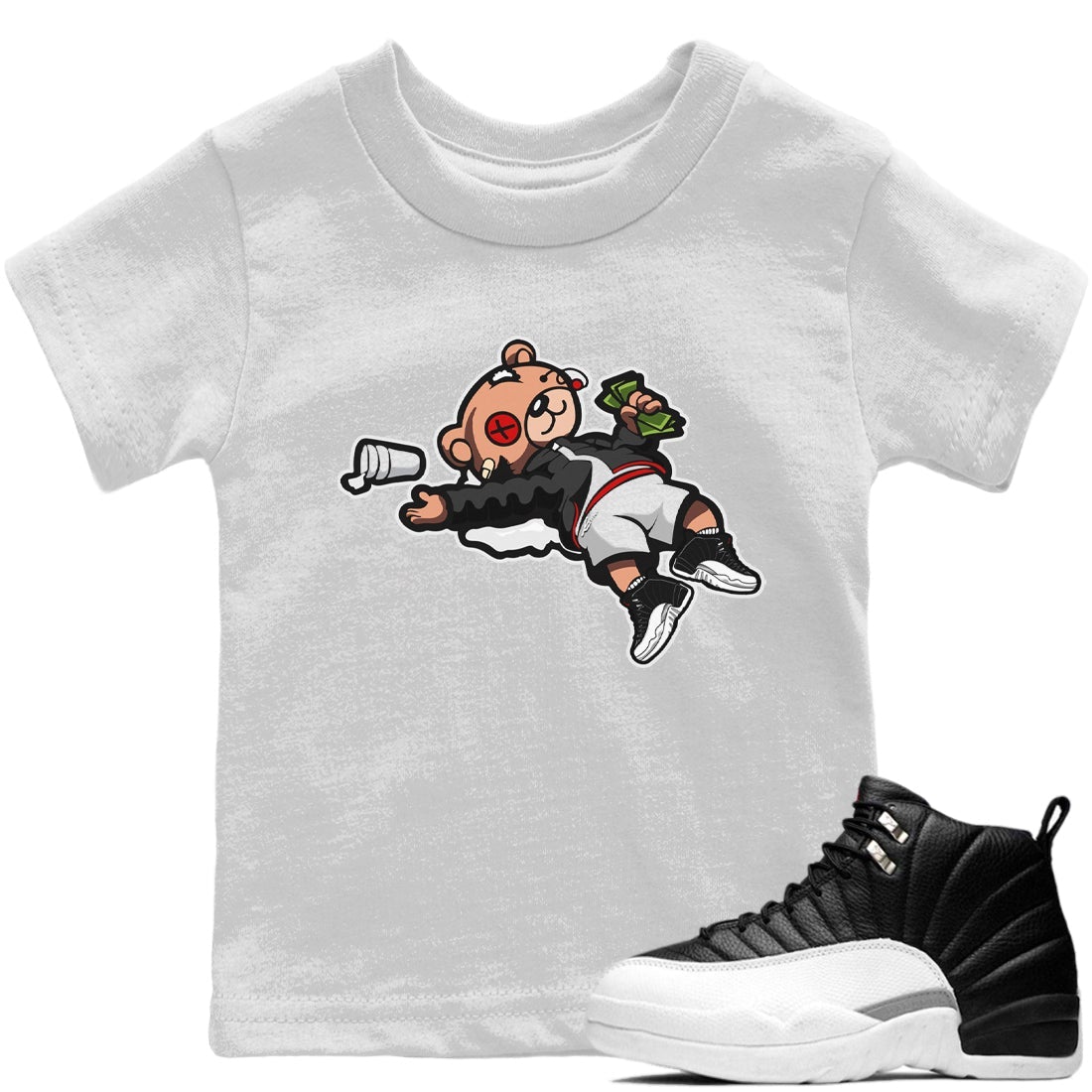 Jordan 12 Playoffs Sneaker Matching T-Shirt Drunk Teddy Bear Sneaker Tees Jordan 12 Playoffs Sneaker Release Tees Kids Shirts