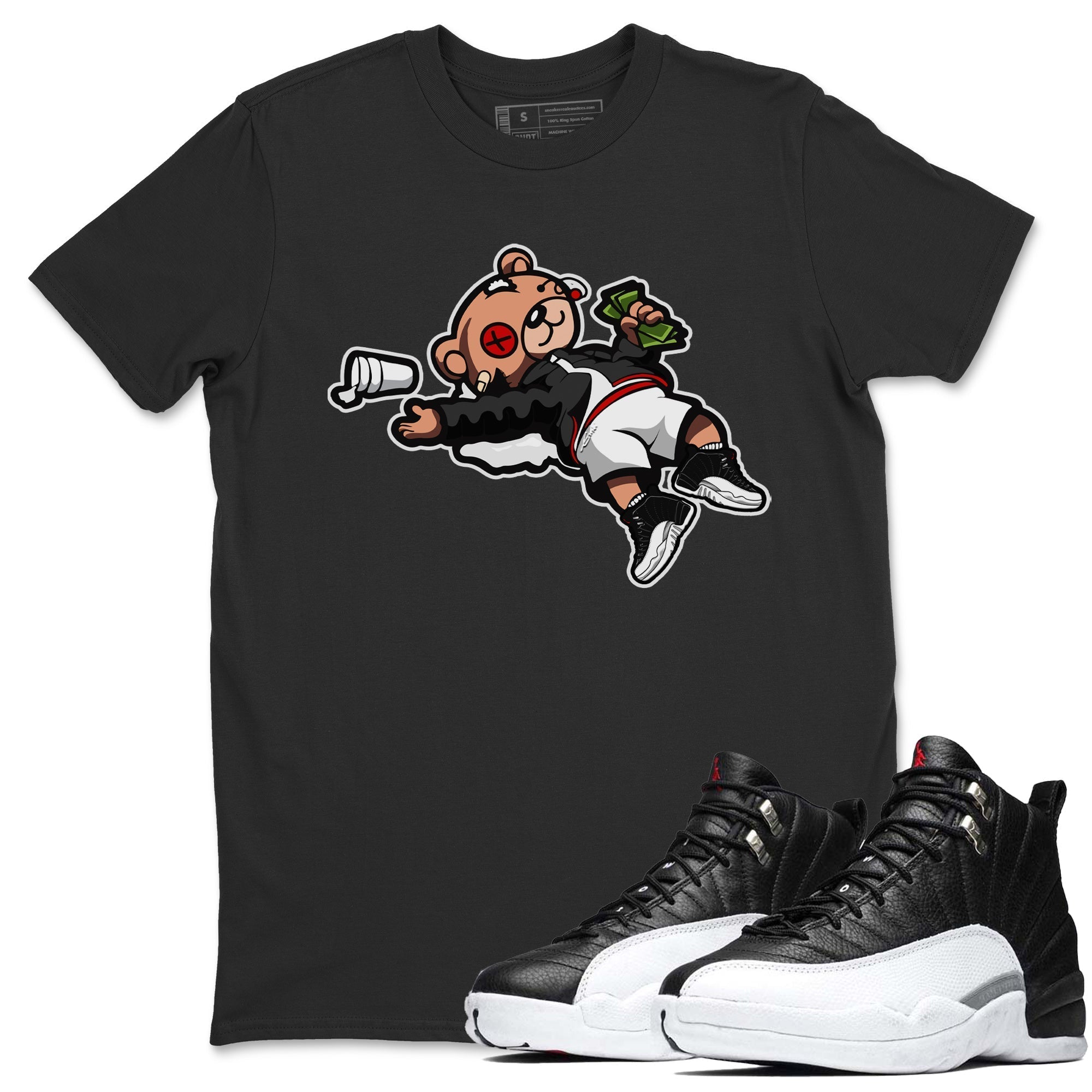Jordan 12 Playoffs Sneaker Matching T-Shirt Drunk Teddy Bear Sneaker Tees Jordan 12 Playoffs Sneaker Release Tees Crew Neck Tees