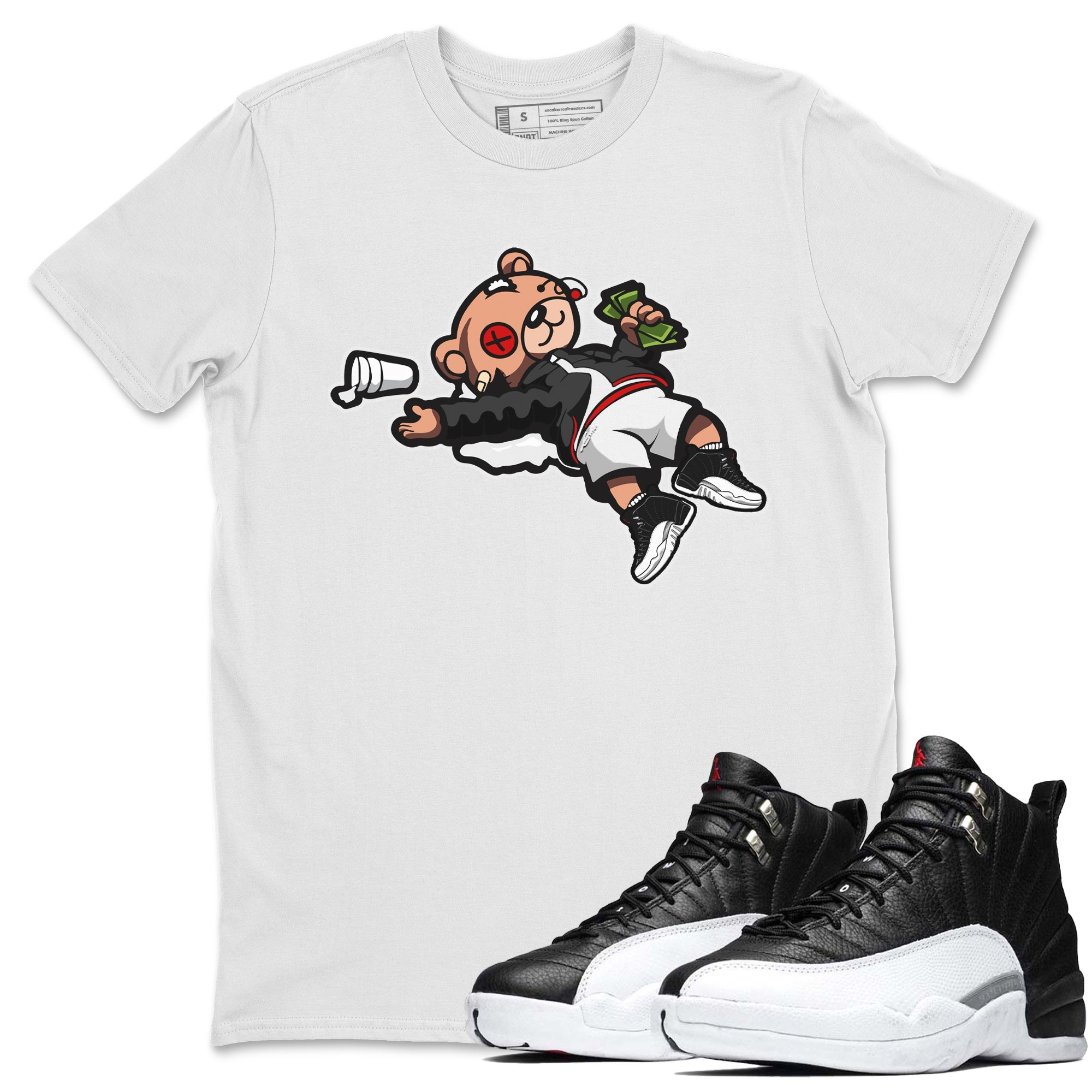Jordan 12 Playoffs Sneaker Matching T-Shirt Drunk Teddy Bear Sneaker Tees Jordan 12 Playoffs Sneaker Release Tees Crew Neck Tees