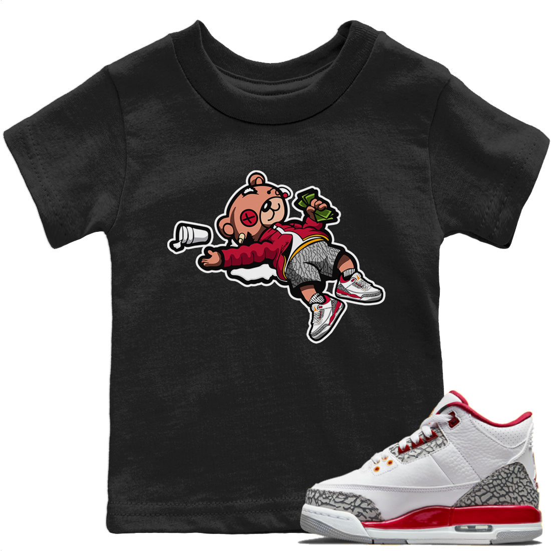 Jordan 3 Cardinal Sneaker Matching T-Shirt Drunk Teddy Bear Sneaker Tees Jordan 3 Cardinal Sneaker Release Tees Kids Shirts