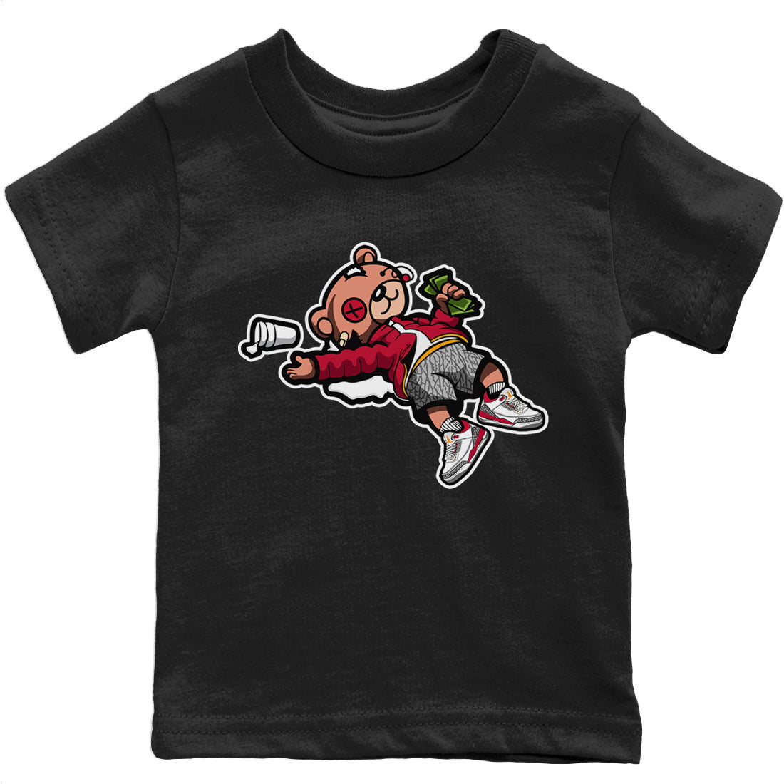 Jordan 3 Cardinal Sneaker Matching T-Shirt Drunk Teddy Bear Sneaker Tees Jordan 3 Cardinal Sneaker Release Tees Kids Shirts