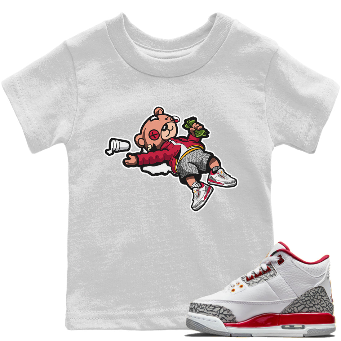 Jordan 3 Cardinal Sneaker Matching T-Shirt Drunk Teddy Bear Sneaker Tees Jordan 3 Cardinal Sneaker Release Tees Kids Shirts