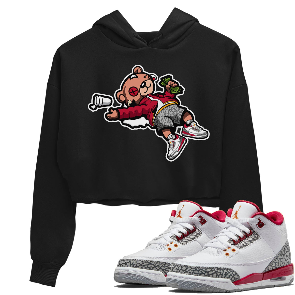 Jordan 3 Cardinal Sneaker Matching T-Shirt Drunk Teddy Bear Sneaker Tees Jordan 3 Cardinal Sneaker Release Tees Women's Shirts