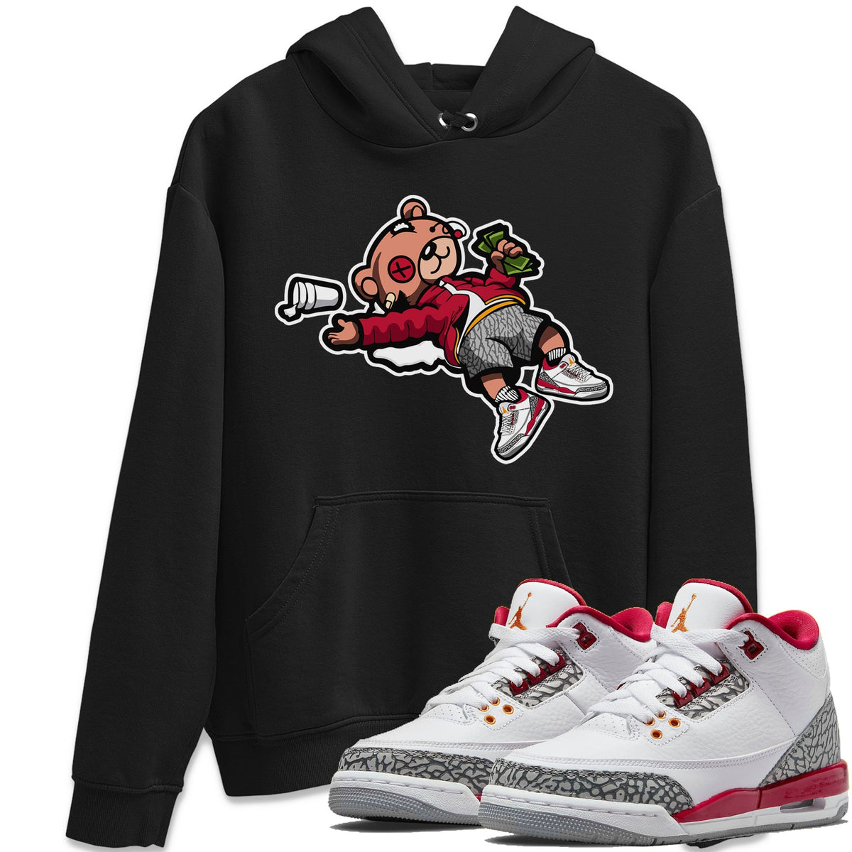 Jordan 3 Cardinal Sneaker Matching T-Shirt Drunk Teddy Bear Sneaker Tees Jordan 3 Cardinal Sneaker Release Tees Crew Neck Tees