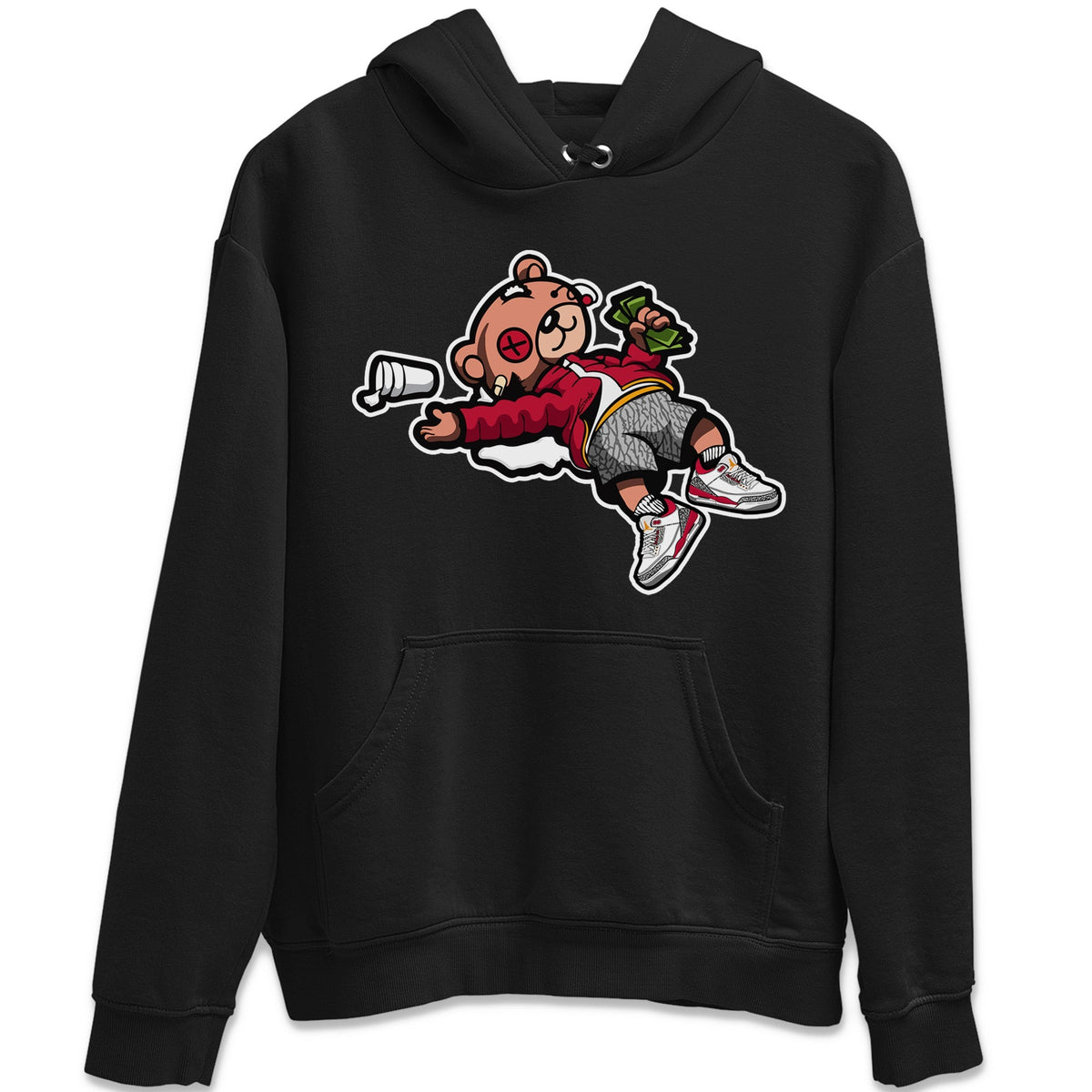 Jordan 3 Cardinal Sneaker Matching T-Shirt Drunk Teddy Bear Sneaker Tees Jordan 3 Cardinal Sneaker Release Tees Crew Neck Tees