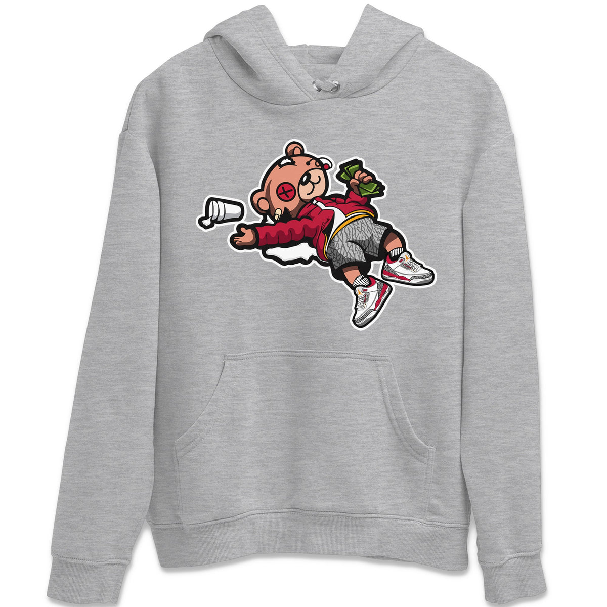 Jordan 3 Cardinal Sneaker Matching T-Shirt Drunk Teddy Bear Sneaker Tees Jordan 3 Cardinal Sneaker Release Tees Crew Neck Tees