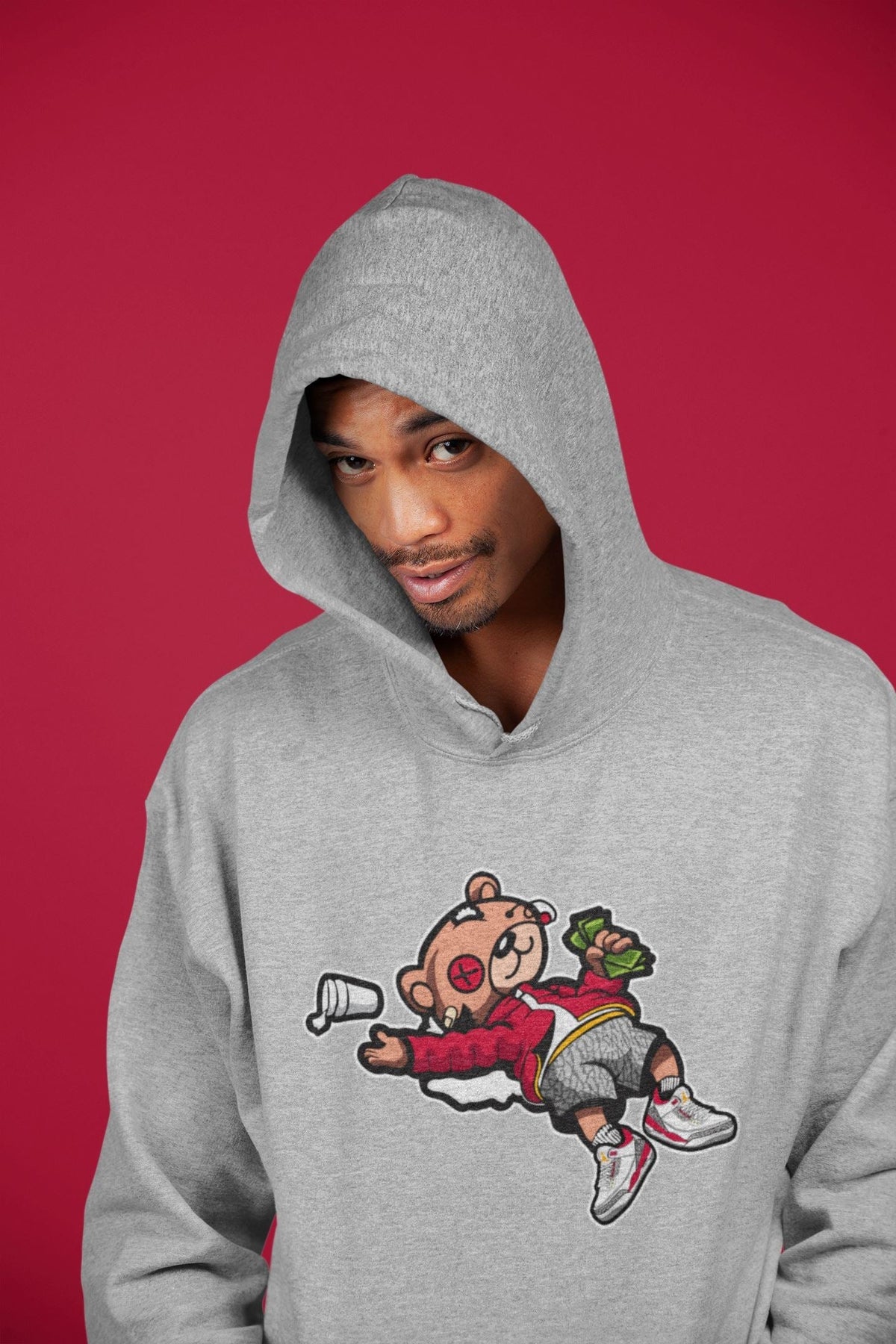 Jordan 3 Cardinal Sneaker Matching T-Shirt Drunk Teddy Bear Sneaker Tees Jordan 3 Cardinal Sneaker Release Tees Crew Neck Tees