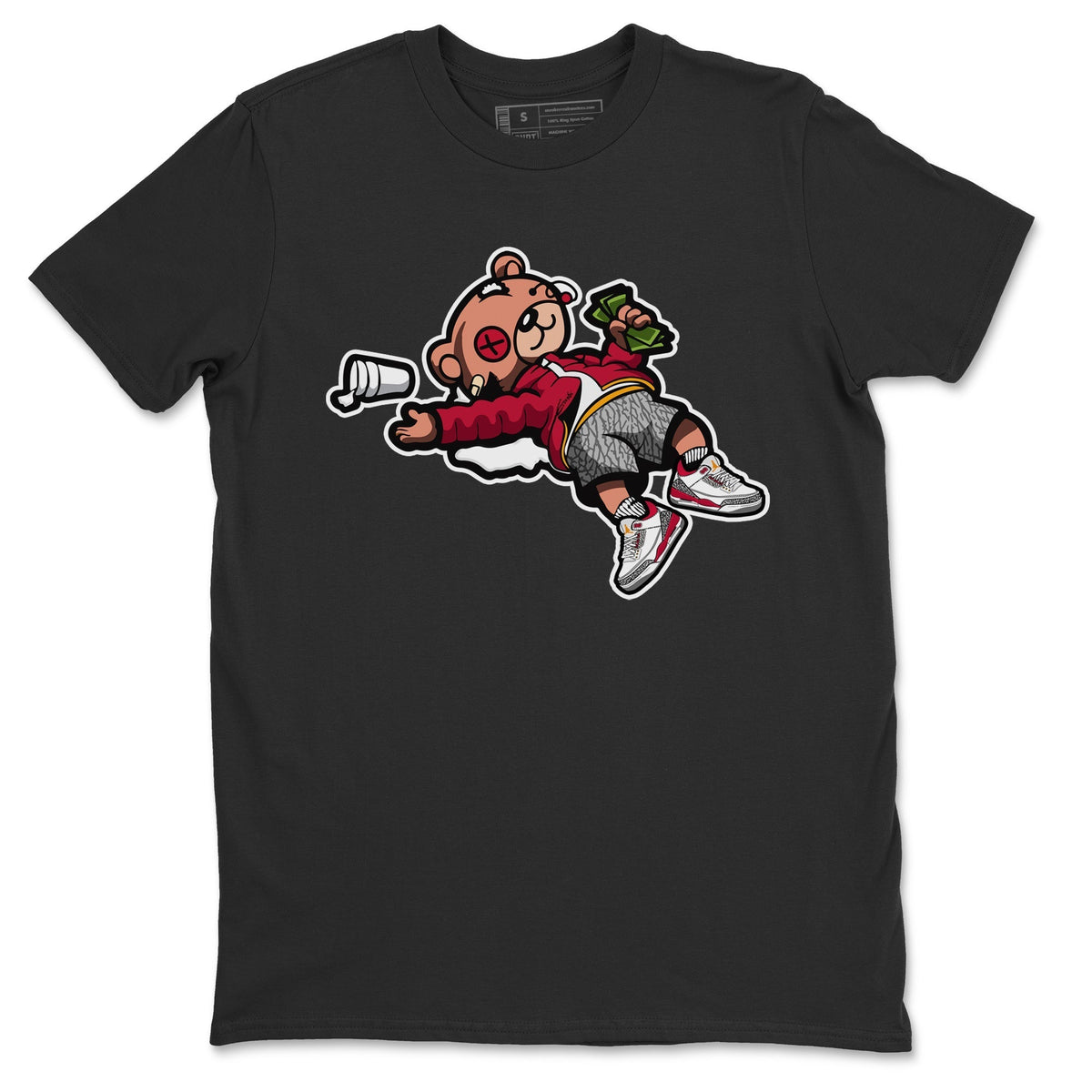 Jordan 3 Cardinal Sneaker Matching T-Shirt Drunk Teddy Bear Sneaker Tees Jordan 3 Cardinal Sneaker Release Tees Crew Neck Tees