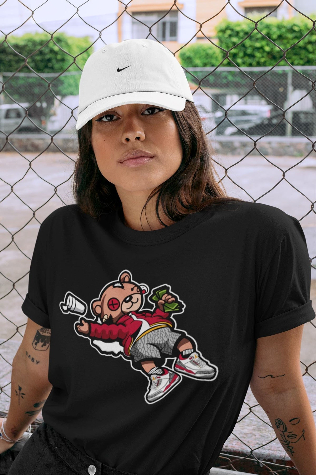Jordan 3 Cardinal Sneaker Matching T-Shirt Drunk Teddy Bear Sneaker Tees Jordan 3 Cardinal Sneaker Release Tees Crew Neck Tees