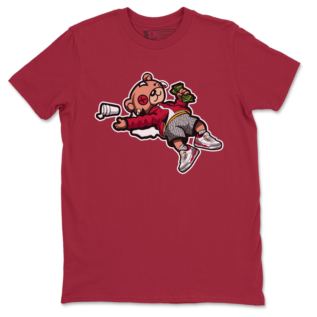 Jordan 3 Cardinal Sneaker Matching T-Shirt Drunk Teddy Bear Sneaker Tees Jordan 3 Cardinal Sneaker Release Tees Crew Neck Tees