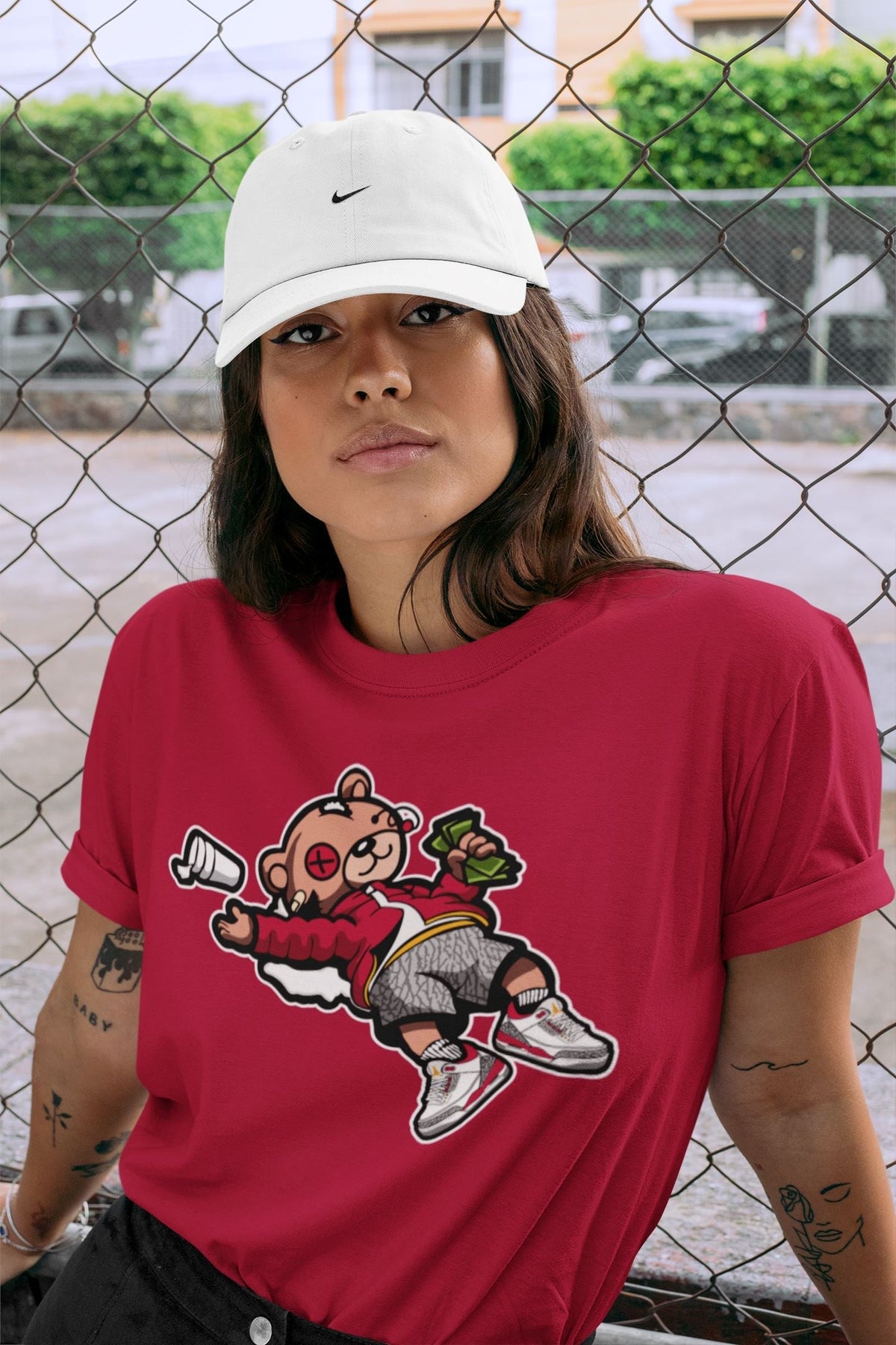 Jordan 3 Cardinal Sneaker Matching T-Shirt Drunk Teddy Bear Sneaker Tees Jordan 3 Cardinal Sneaker Release Tees Crew Neck Tees